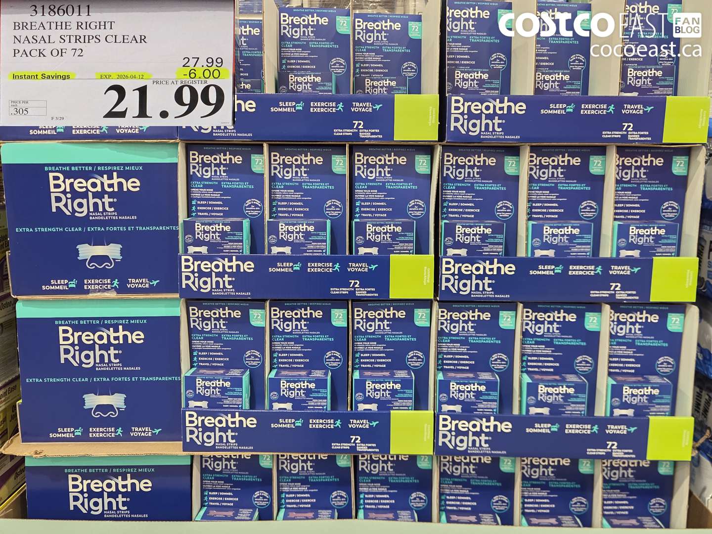 3186011 BREATHE RIGHT NASAL STRIPS CLEAR PACK OF 72 ($6.00 INSTANT SAVINGS EXPIRES ON 2026-04-12) $21.99