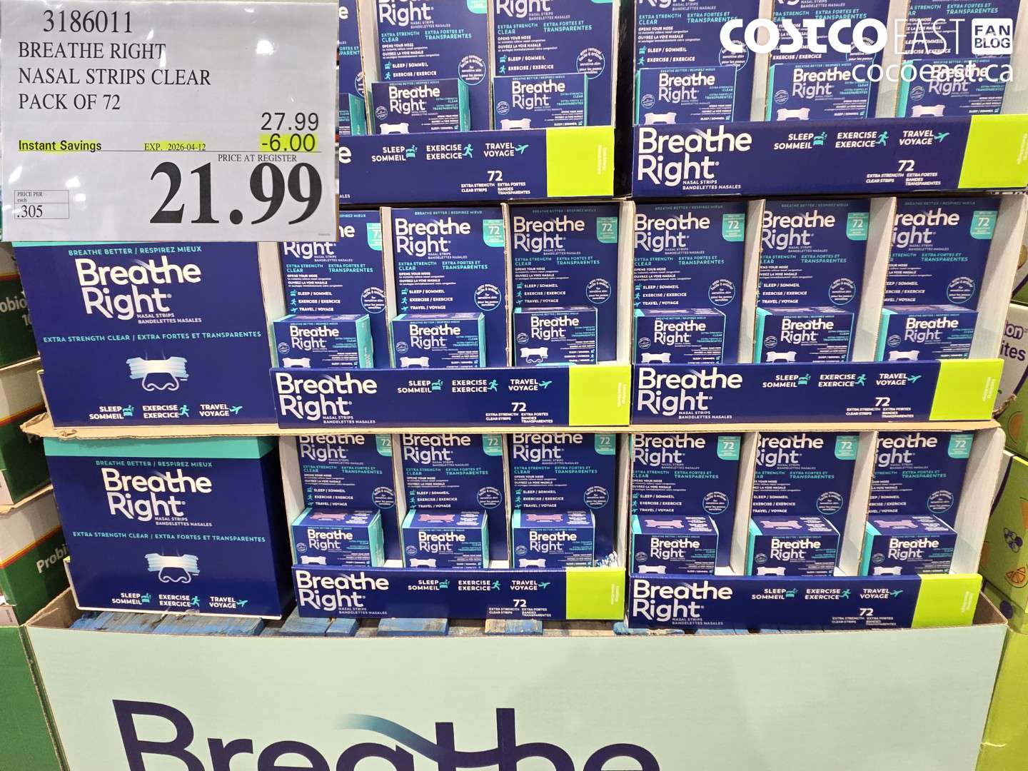 3186011 BREATHE RIGHT NASAL STRIPS CLEAR PACK OF 72 ($6.00 INSTANT SAVINGS EXPIRES ON 2026-04-12) $21.99