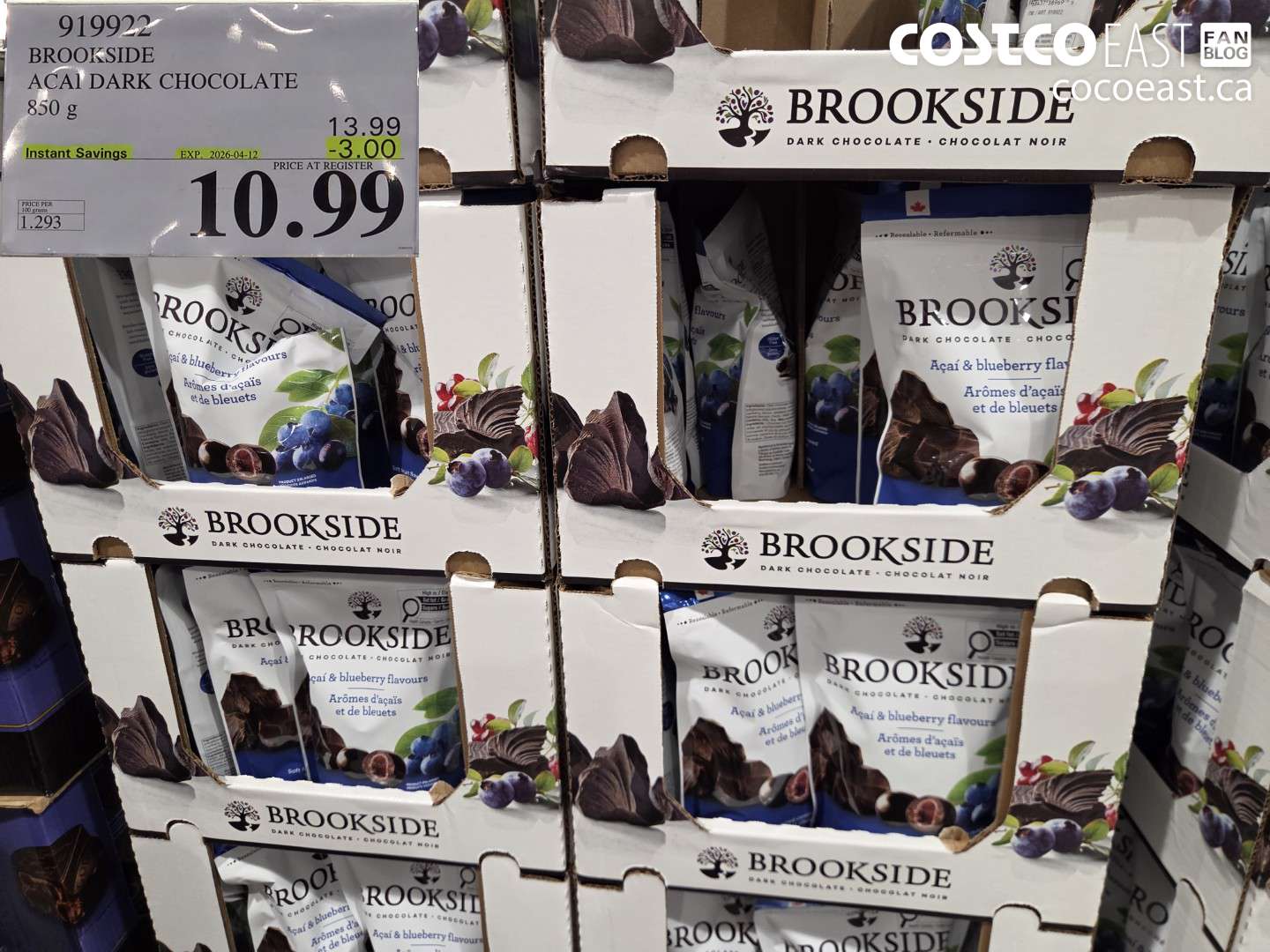 919922 BROOKSIDE ACAI DARK CHOCOLATE 850 G ($3.00 INSTANT SAVINGS EXPIRES ON 2026-04-12) $10.99