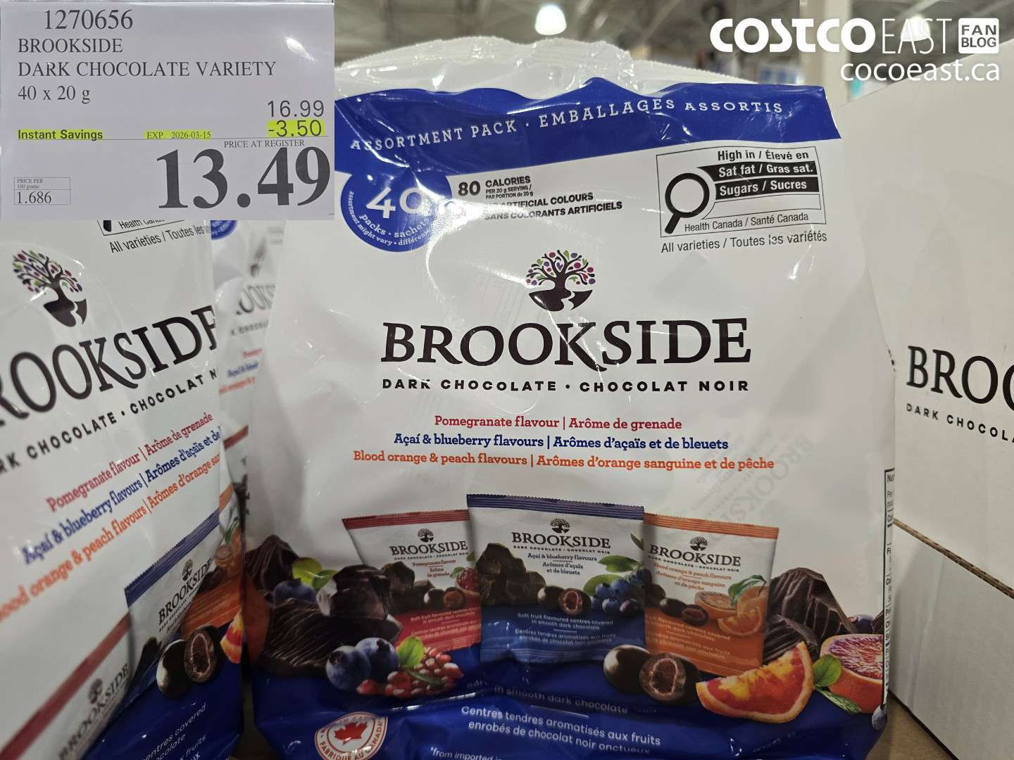 1270656 BROOKSIDE DARK CHOCOLATE VARIETY 40 X 20 G ($3.50 INSTANT SAVINGS EXPIRES ON 2026-03-15) $13.49