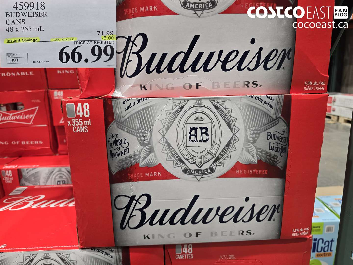 459918 BUDWEISER CANS 48 X 355 ML ($5.00 INSTANT SAVINGS EXPIRES ON 2026-04-12) $66.99