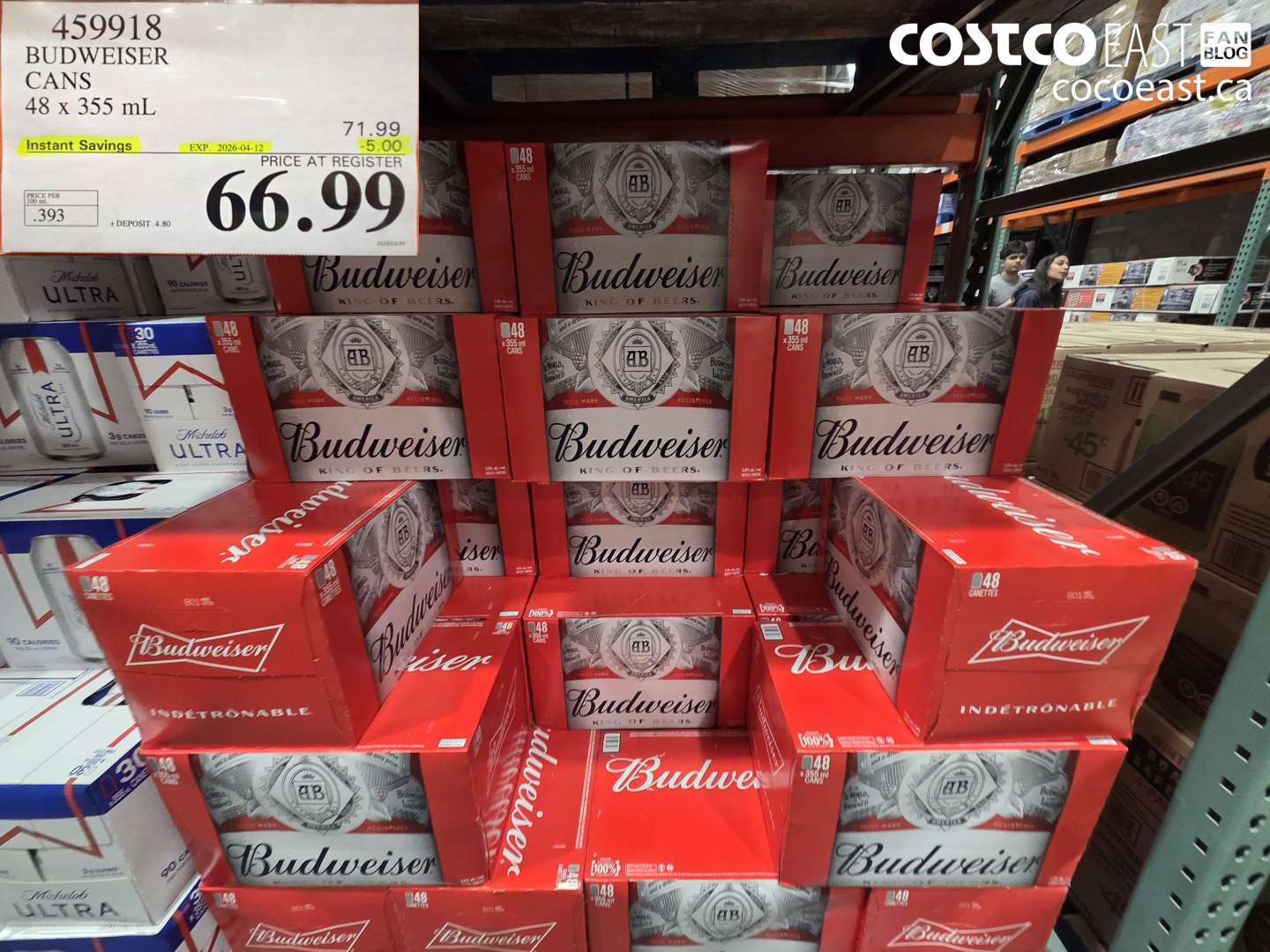 459918 BUDWEISER CANS 48 X 355 ML ($5.00 INSTANT SAVINGS EXPIRES ON 2026-04-12) $66.99