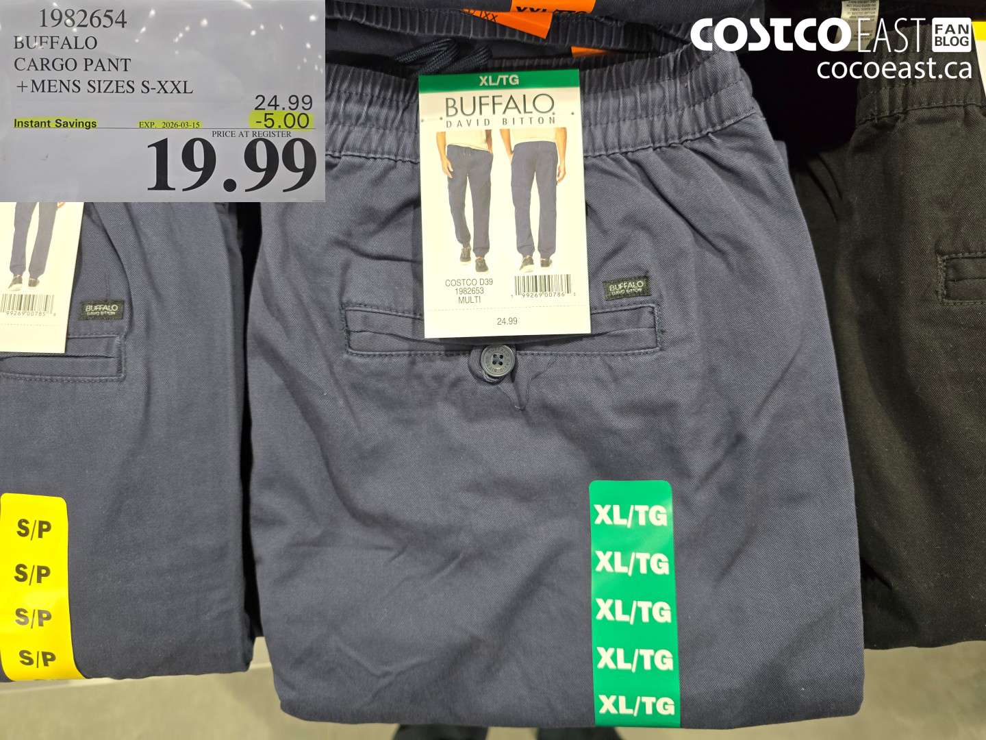 1982654 BUFFALO CARGO PANT + MENS SIZES S-XXL ($5.00 INSTANT SAVINGS EXPIRES ON 2026-03-15) $19.99