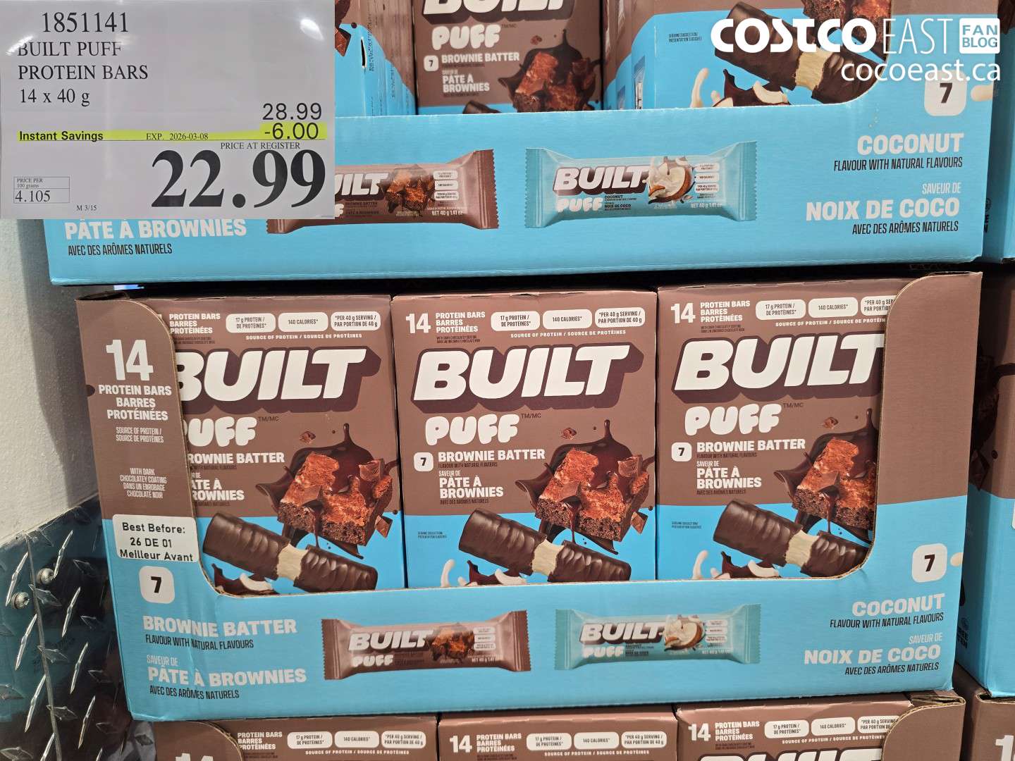 1851141 BUILT PUFF PROTEIN BARS 14 X 40 G ($6.00 INSTANT SAVINGS EXPIRES ON 2026-03-08) $22.99