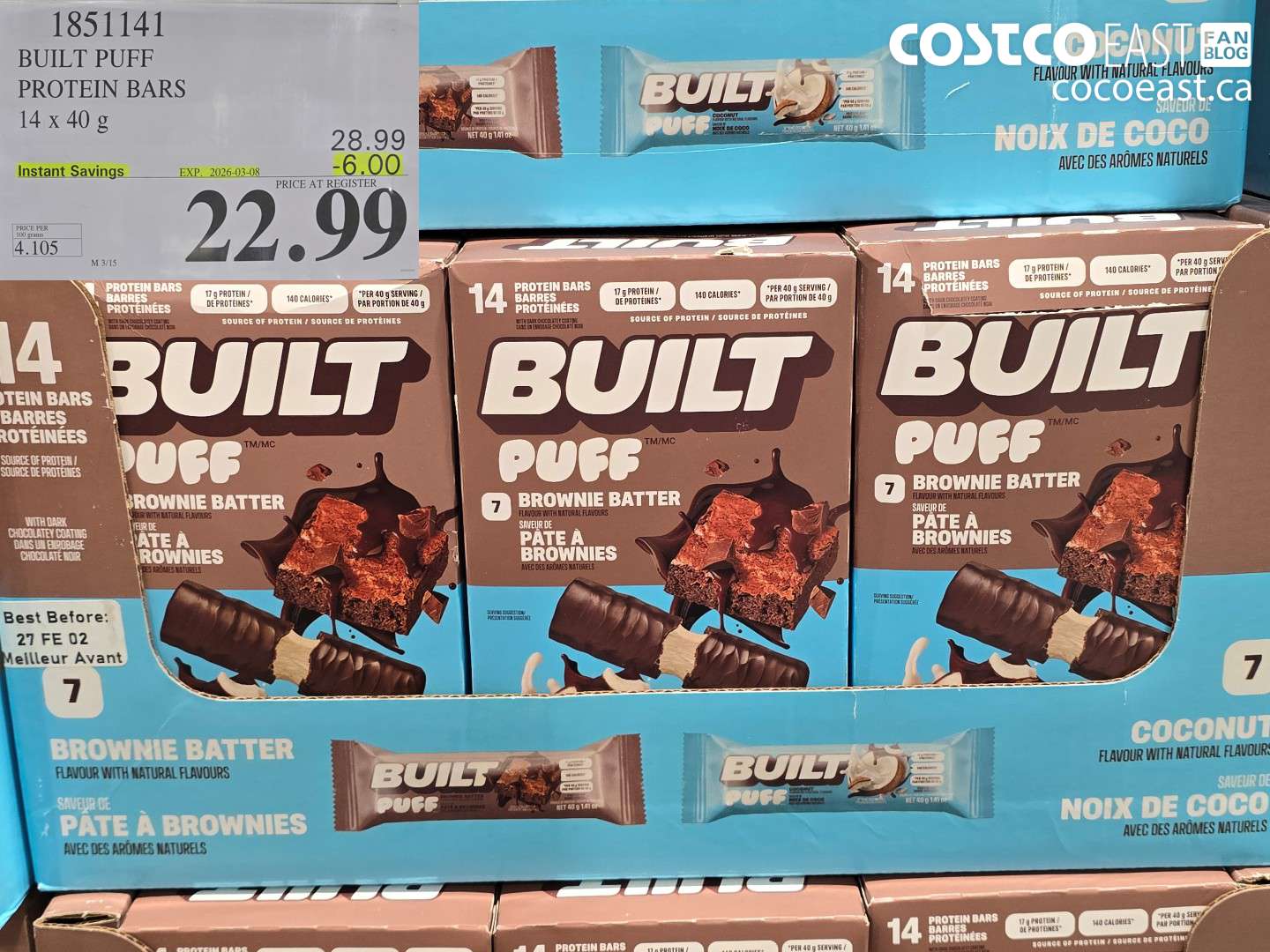 1851141 BUILT PUFF PROTEIN BARS ($6.00 INSTANT SAVINGS EXPIRES ON 2026-03-08) $22.99