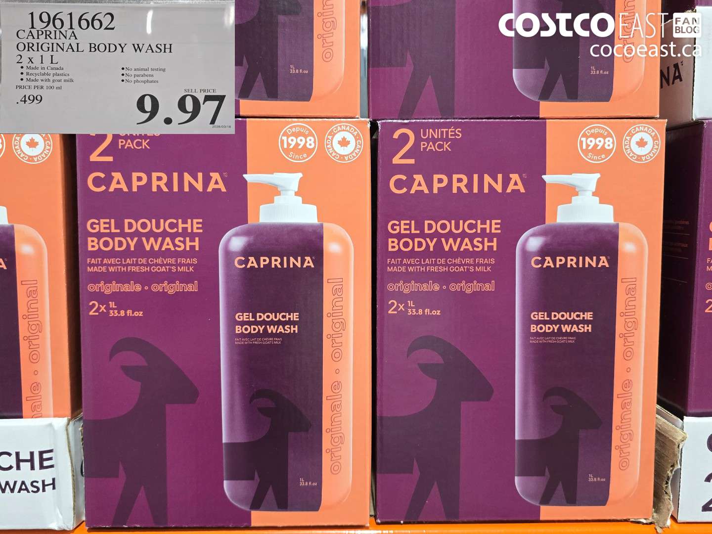 1961662 CAPRINA ORIGINAL BODY WASH 2 X 1L $9.97