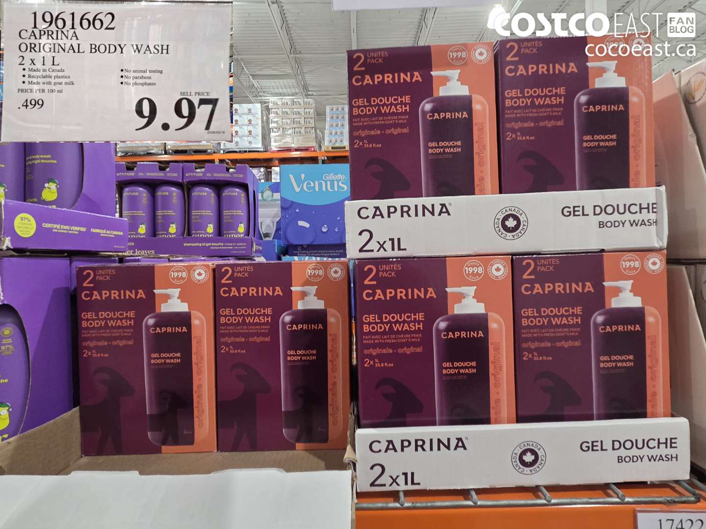 1961662 CAPRINA ORIGINAL BODY WASH 2 X 1 L $9.97