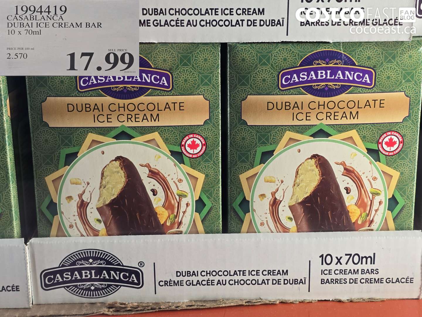 1994419 CASABLANCA DUBAI ICE CREAM BAR 10 X 70ML $17.99