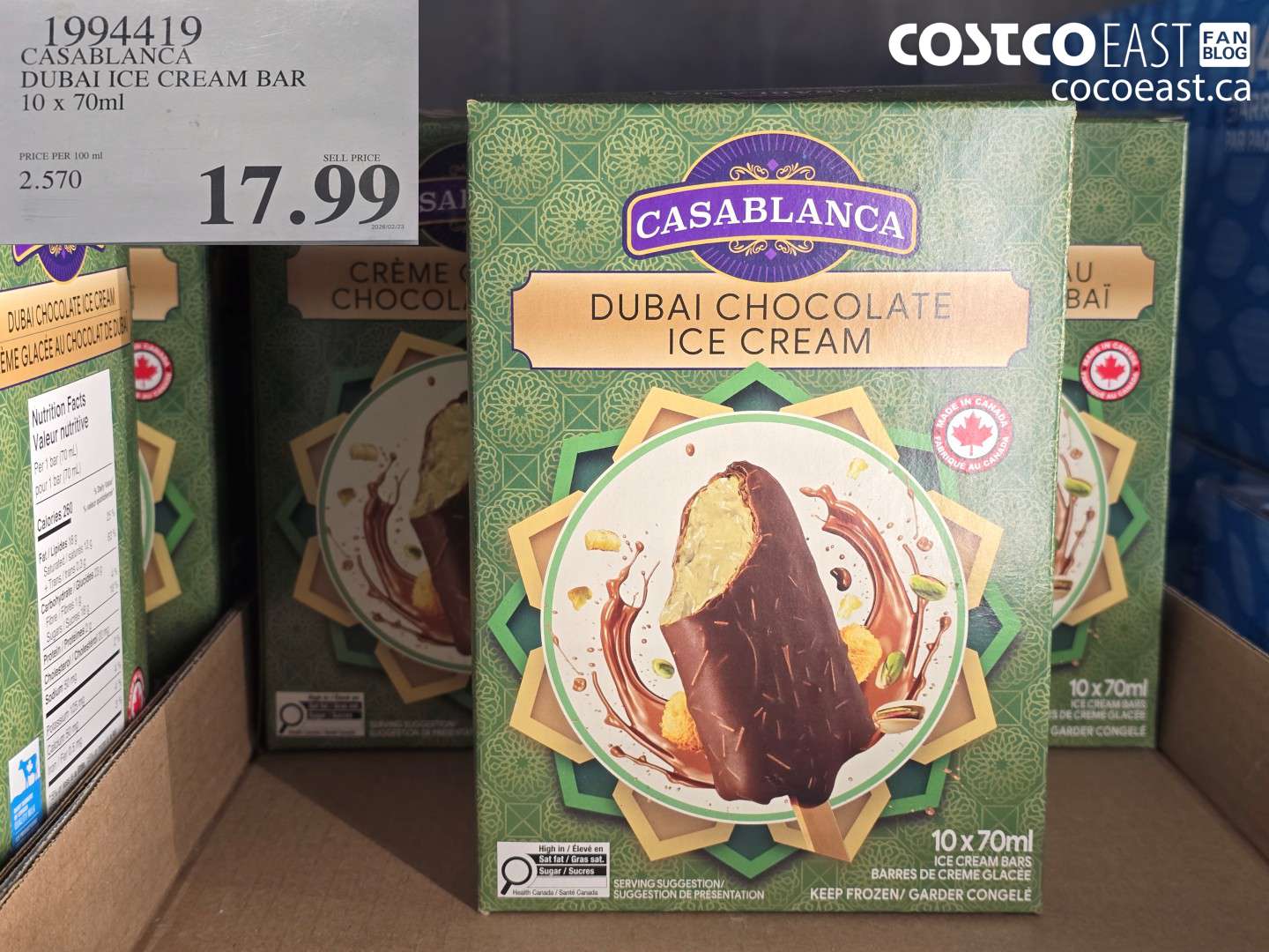 1994419 CASABLANCA DUBAI ICE CREAM BAR 10 X 70ML $17.99