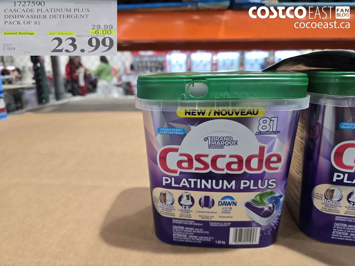 1727590 CASCADE PLATINUM PLUS DISHWASHER DETERGENT PACK OF 81 ($6.00 INSTANT SAVINGS EXPIRES ON 2026-03-15) $23.99