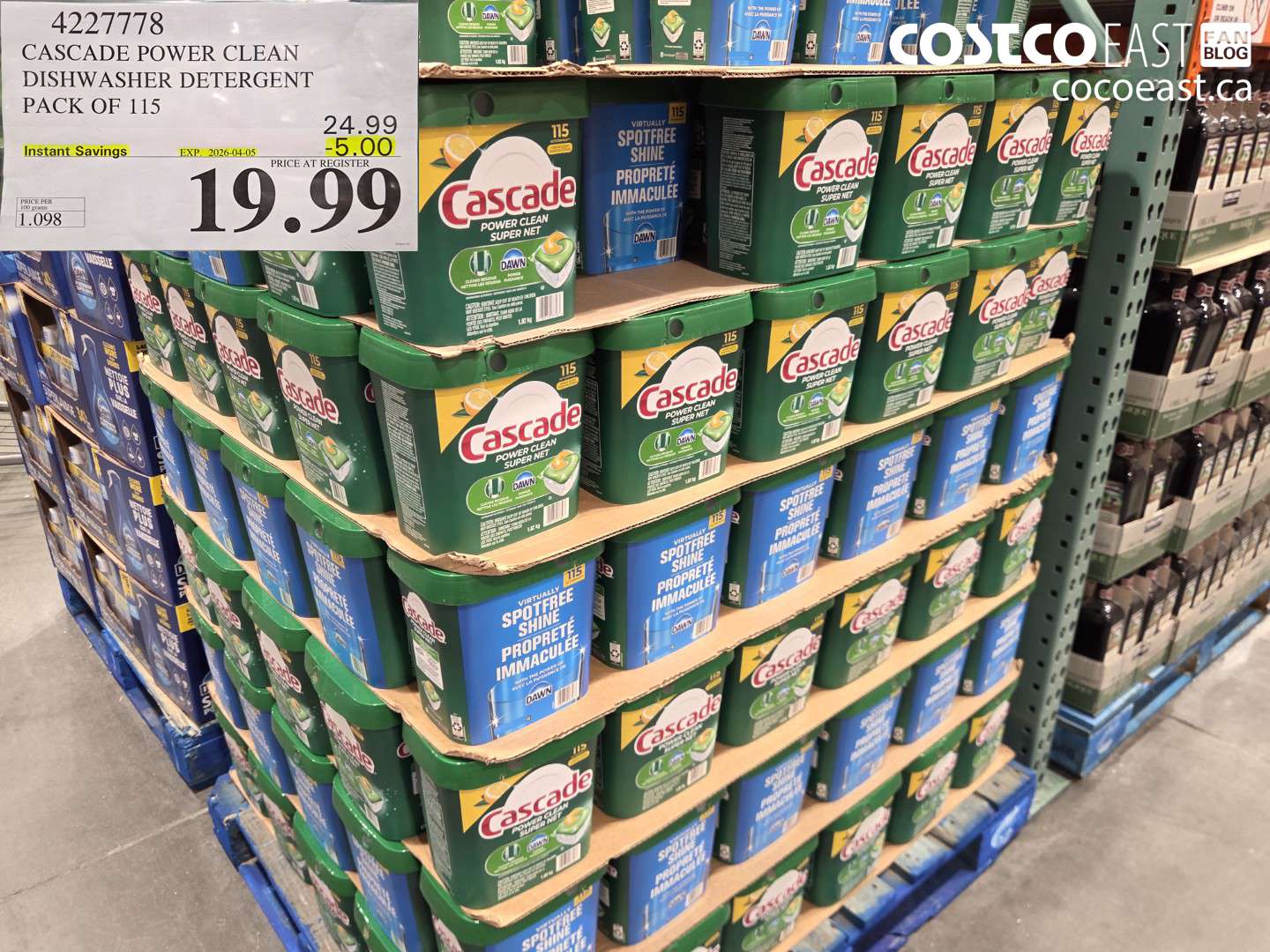 4227778 CASCADE POWER CLEAN DISHWASHER DETERGENT PACK OF 115 ($5.00 INSTANT SAVINGS EXPIRES ON 2026-04-05) $19.99