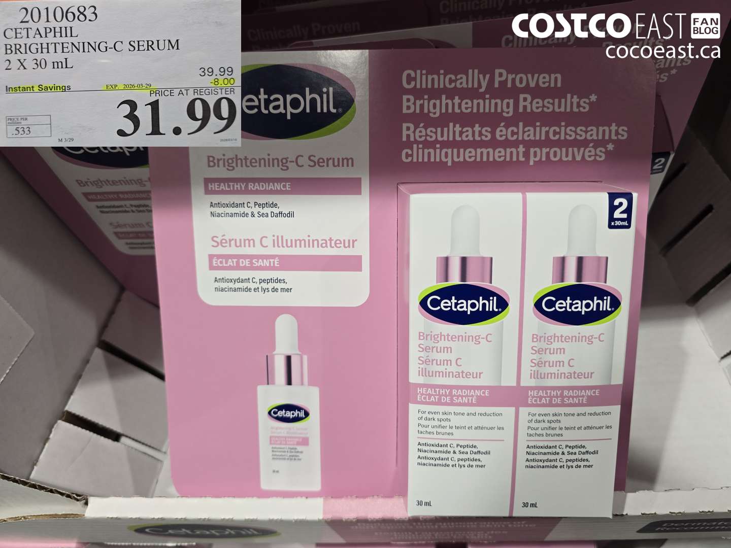 2010683 CETAPHIL BRIGHTENING-C SERUM 2 X 30 ML ($8.00 INSTANT SAVINGS EXPIRES ON 2026-03-29) $31.99