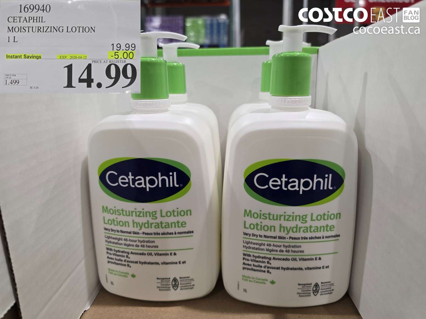 169940 CETAPHIL MOISTURIZING LOTION 1 L ($5.00 INSTANT SAVINGS EXPIRES ON 2026-04-12) $14.99