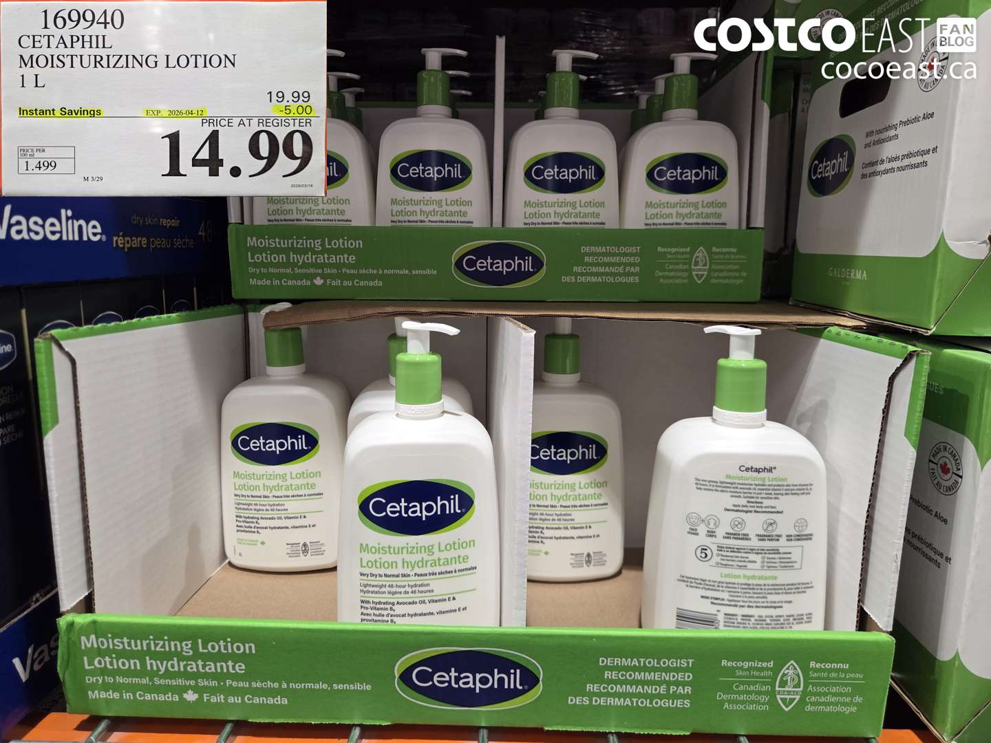 169940 CETAPHIL MOISTURIZING LOTION 1 L ($5.00 INSTANT SAVINGS EXPIRES ON 2026-04-12) $14.99