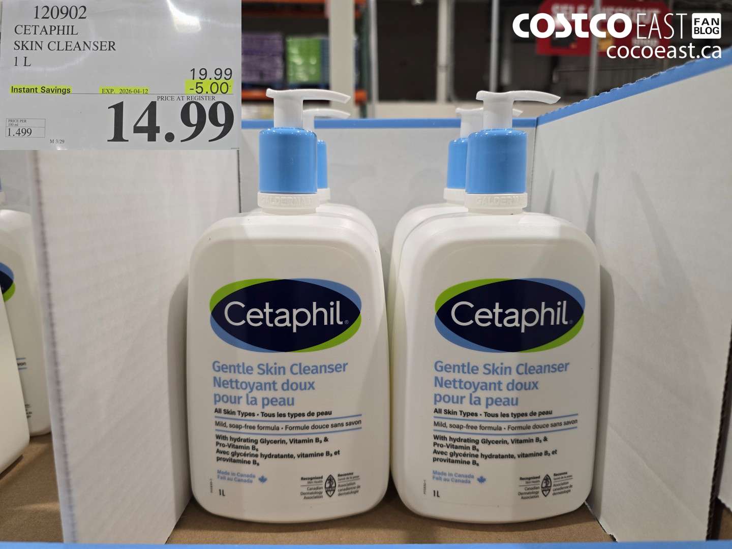 120902 CETAPHIL SKIN CLEANSER 1 L ($5.00 INSTANT SAVINGS EXPIRES ON 2026-04-12) $14.99