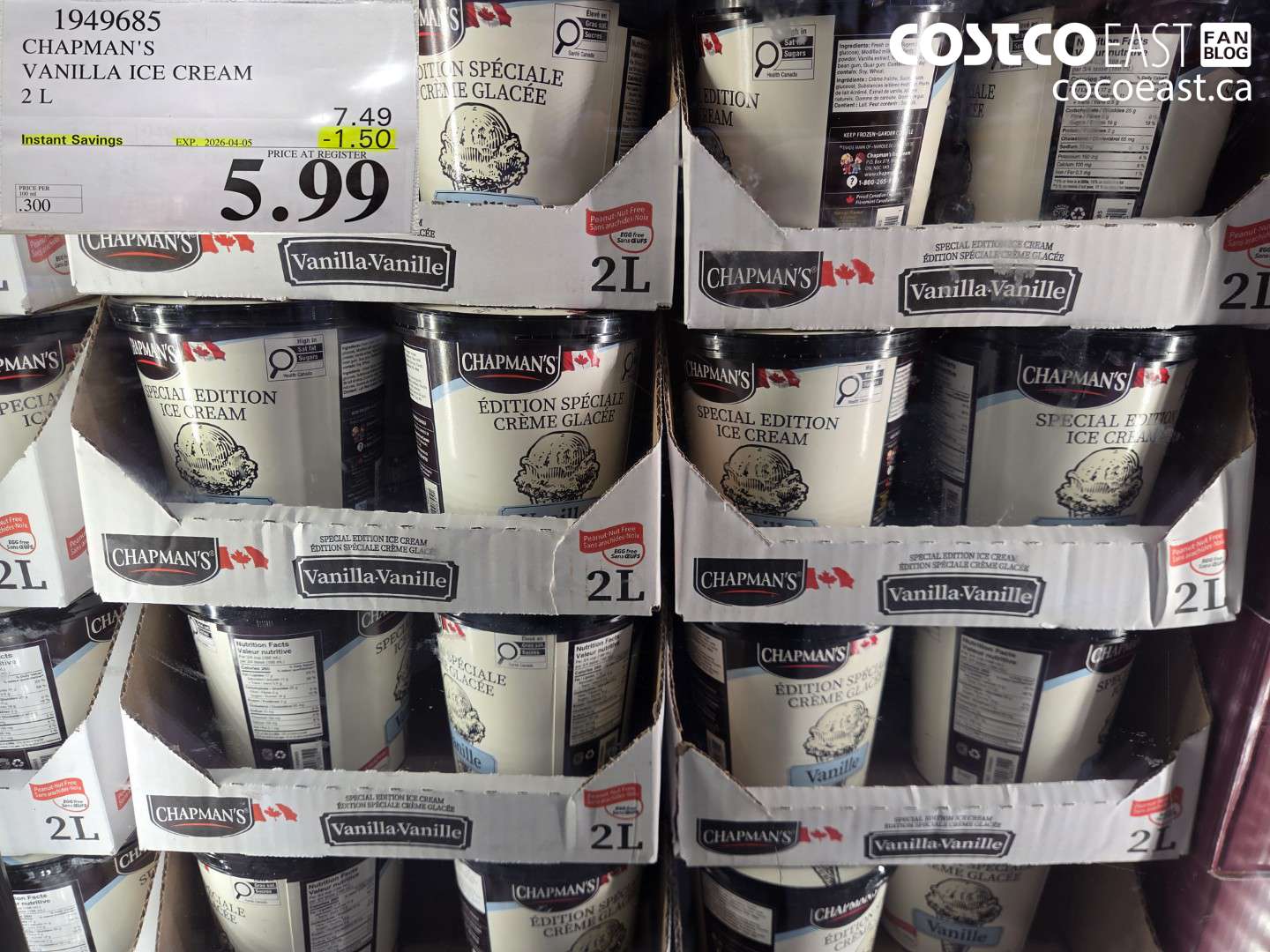 1949685 CHAPMAN'S VANILLA ICE CREAM 2 L ($1.50 INSTANT SAVINGS EXPIRES ON 2026-04-05) $5.99