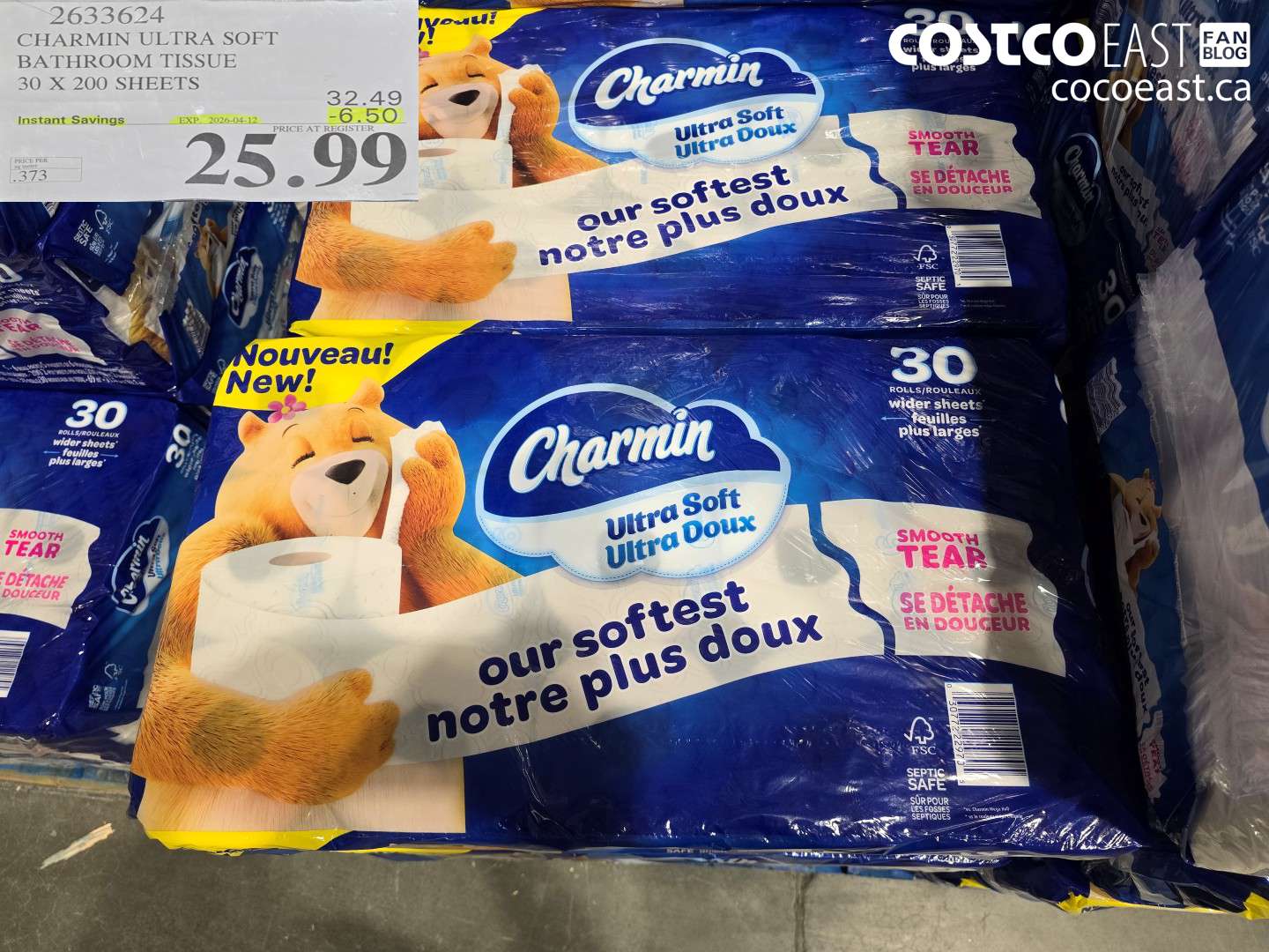 2633624 CHARMIN ULTRA SOFT BATHROOM TISSUE 30 X 200 SHEETS ($6.50 INSTANT SAVINGS EXPIRES ON 2026-04-12) $25.99