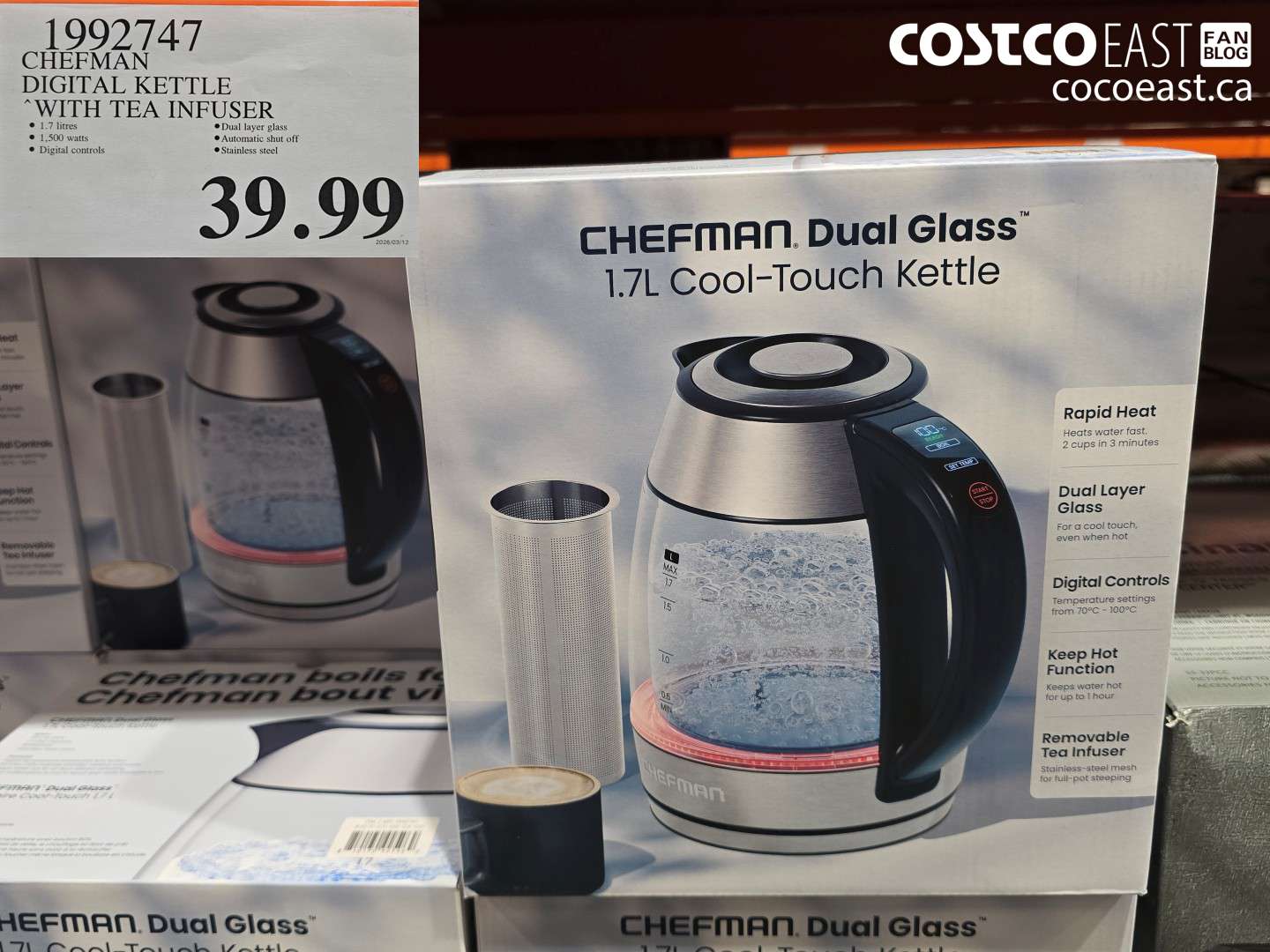 1992747 CHEFMAN DIGITAL KETTLE WITH TEA INFUSER $39.99