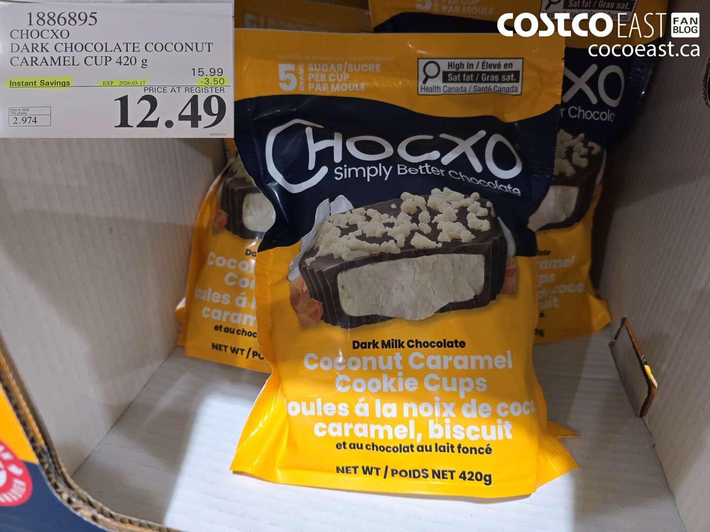 1886895 CHOCXO DARK CHOCOLATE COCONUT CARAMEL CUP 420 G ($3.50 INSTANT SAVINGS EXPIRES ON 2026-03-17) $12.49