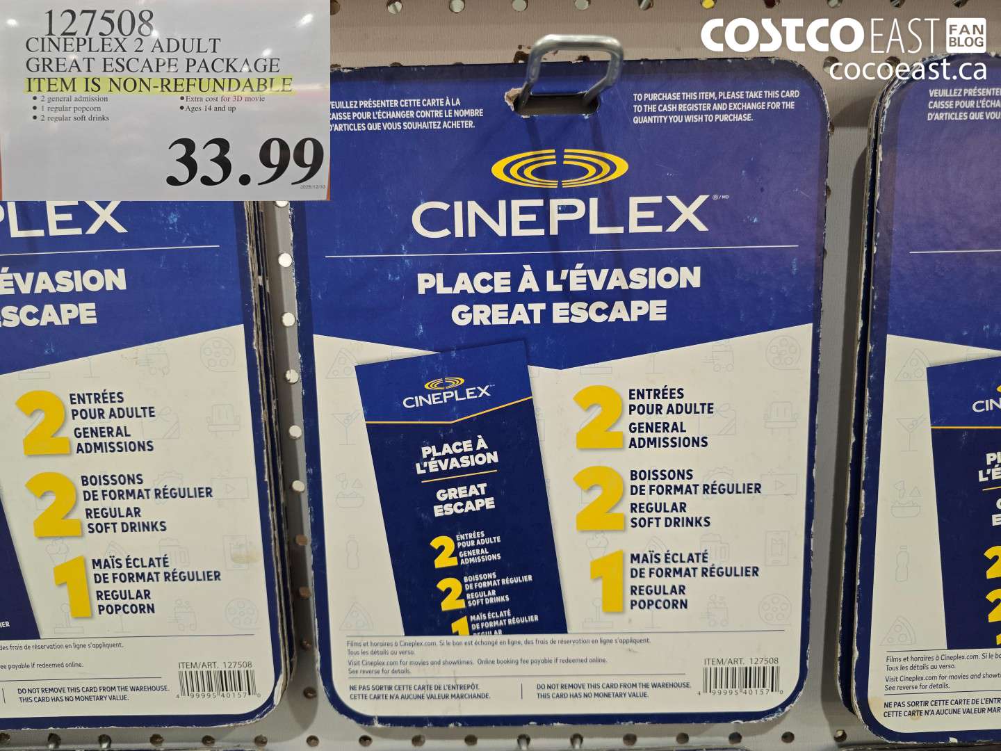 127508 CINEPLEX 2 ADULT GREAT ESCAPE PACKAGE $33.99