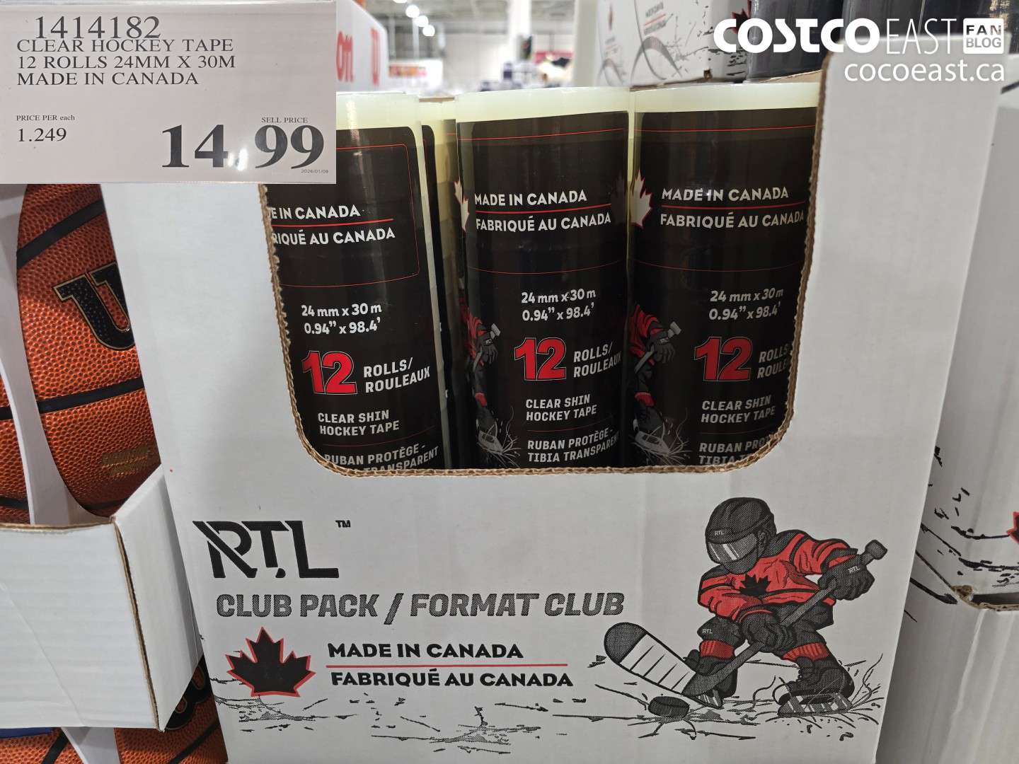 1414182 CLEAR HOCKEY TAPE 12 ROLLS 24MM X 30M MADE IN CANADA $14.99