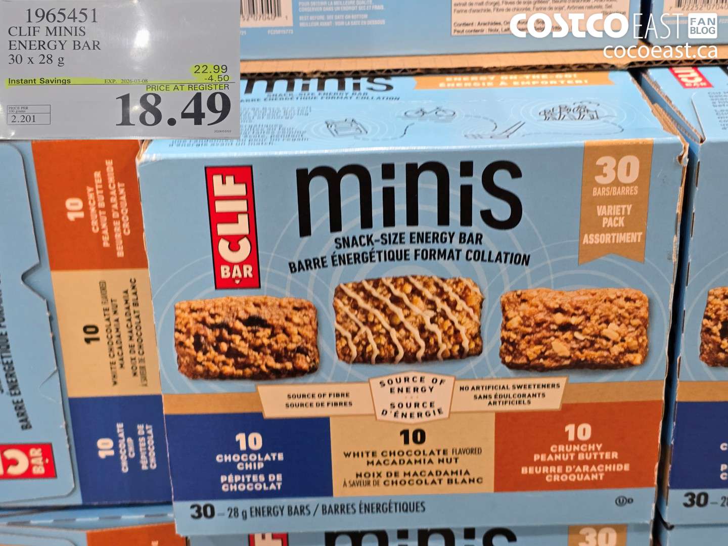 1965451 CLIF MINIS ENERGY BAR 30 X 28 G ($4.50 INSTANT SAVINGS EXPIRES ON 2026-03-08) $18.49