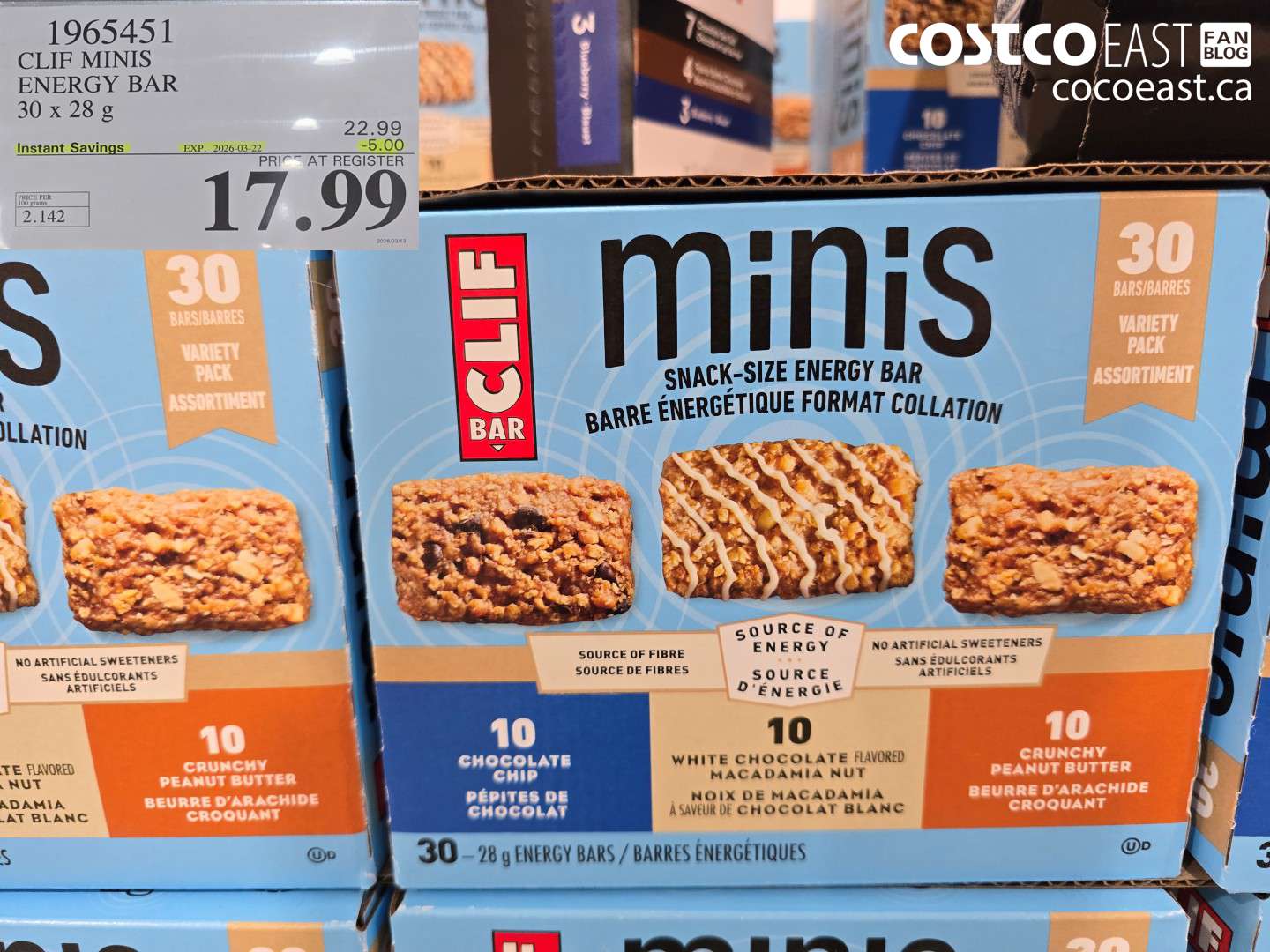 1965451 CLIF MINIS ENERGY BAR 30 X 28 G ($5.00 INSTANT SAVINGS EXPIRES ON 2026-03-22) $17.99