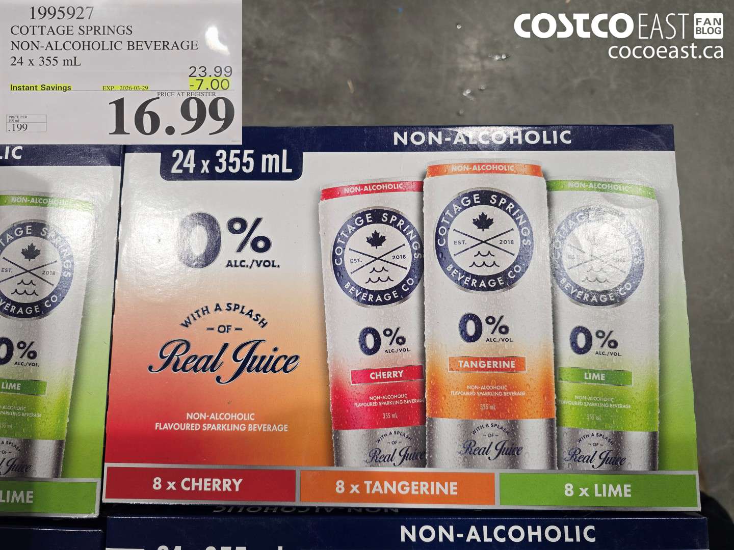 1995927 COTTAGE SPRINGS NON-ALCOHOLIC BEVERAGE 24 X 355 ML ($7.00 INSTANT SAVINGS EXPIRES ON 2026-03-29) $16.99