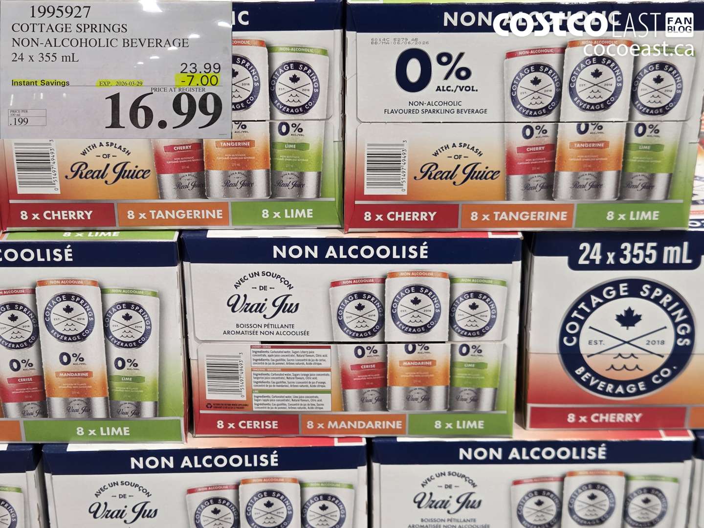 1995927 COTTAGE SPRINGS NON-ALCOHOLIC BEVERAGE 24 X 355 ML ($7.00 INSTANT SAVINGS EXPIRES ON 2026-03-29) $16.99