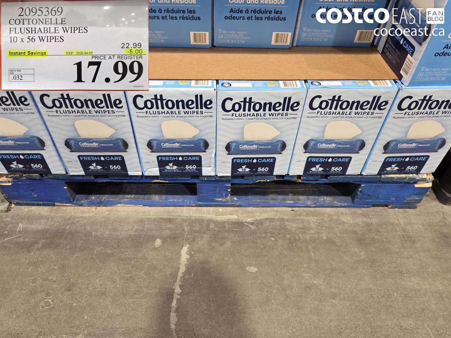 2095369 COTTONELLE FLUSHABLE WIPES 10 X 56 WIPES ($5.00 INSTANT SAVINGS EXPIRES ON 2026-04-05) $17.99