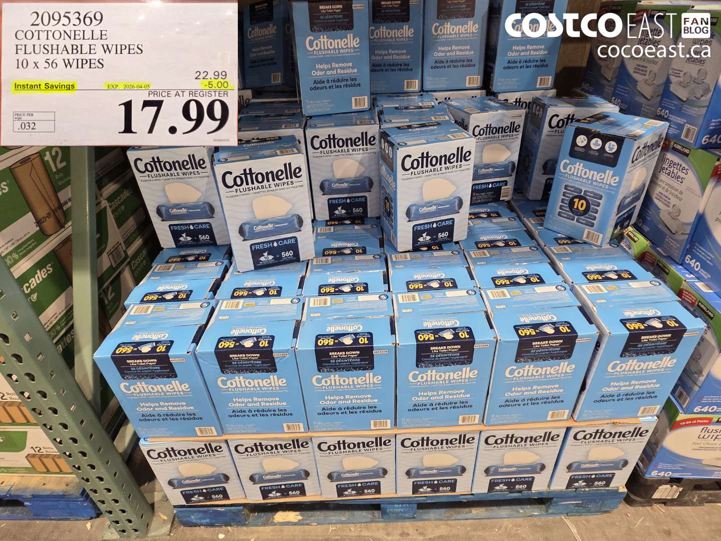 2095369 COTTONELLE FLUSHABLE WIPES 10 X 56 WIPES ($5.00 INSTANT SAVINGS EXPIRES ON 2026-04-05) $17.99