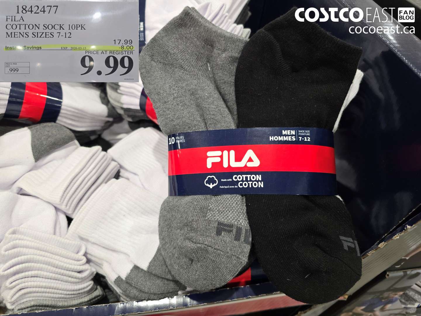 1842477 COTTON SOCK 10PK MENS SIZES 7-12 ($8.00 INSTANT SAVINGS EXPIRES ON 2026-03-15) $9.99