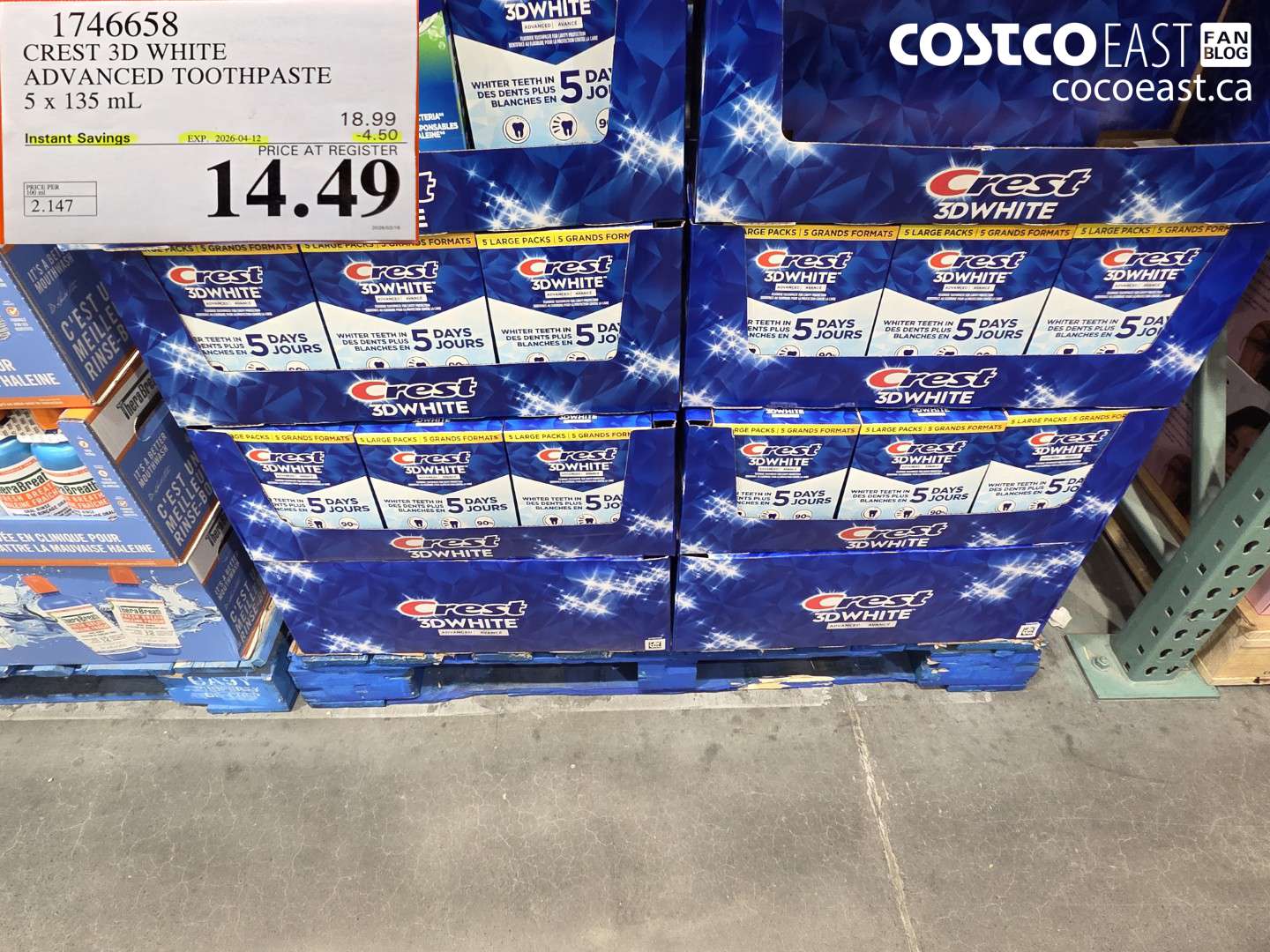 1746658 CREST 3D WHITE ADVANCED TOOTHPASTE ($4.50 INSTANT SAVINGS EXPIRES ON 2026-04-12) $14.49