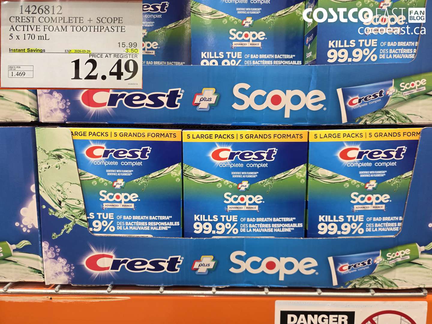 1426812 CREST COMPLETE + SCOPE ACTIVE FOAM TOOTHPASTE 5 X 170 ML ($3.50 INSTANT SAVINGS EXPIRES ON 2026-03-29) $12.49