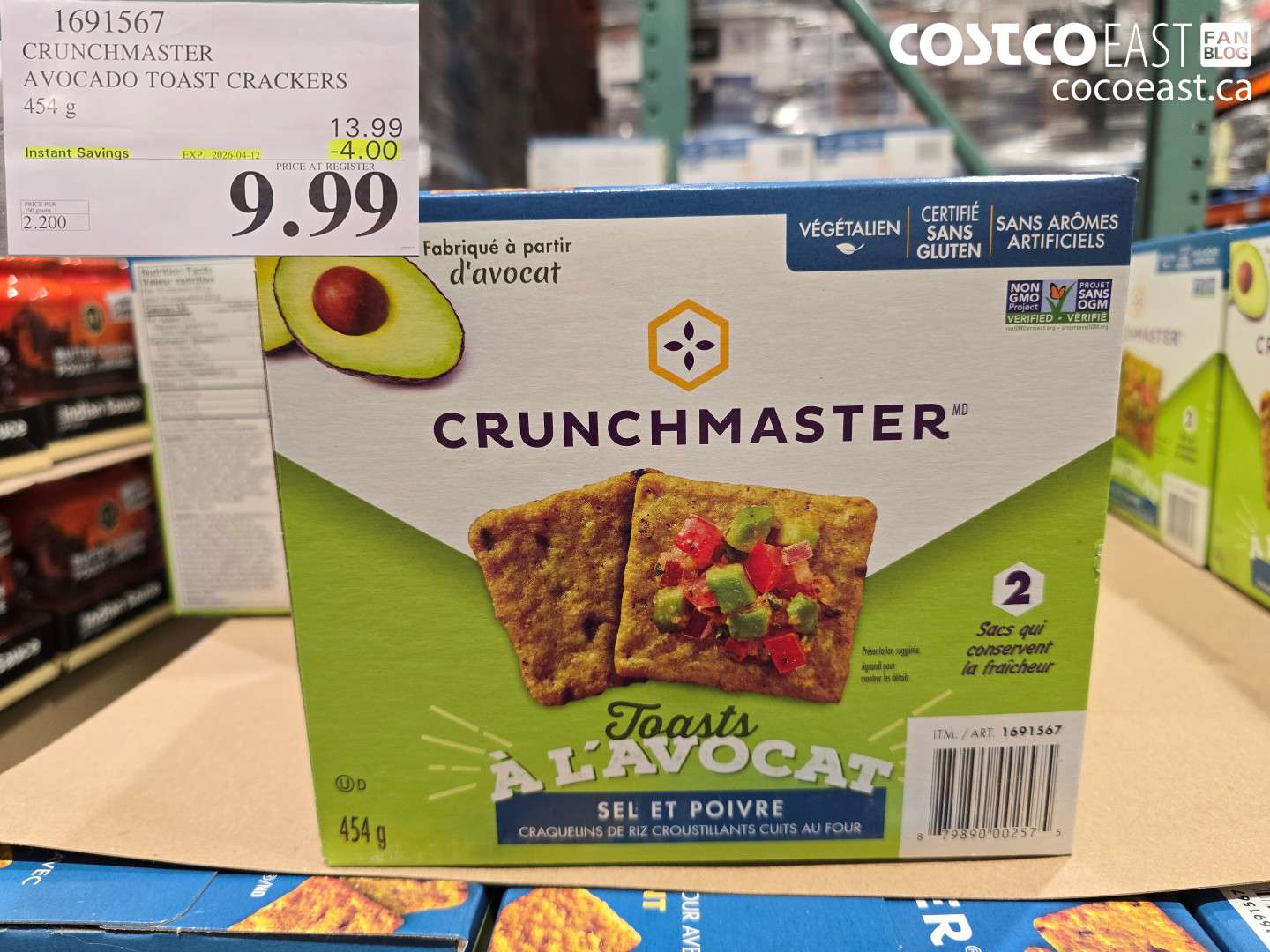 1691567 CRUNCHMASTER AVOCADO TOAST CRACKERS 454 G ($4.00 INSTANT SAVINGS EXPIRES ON 2026-04-12) $9.99