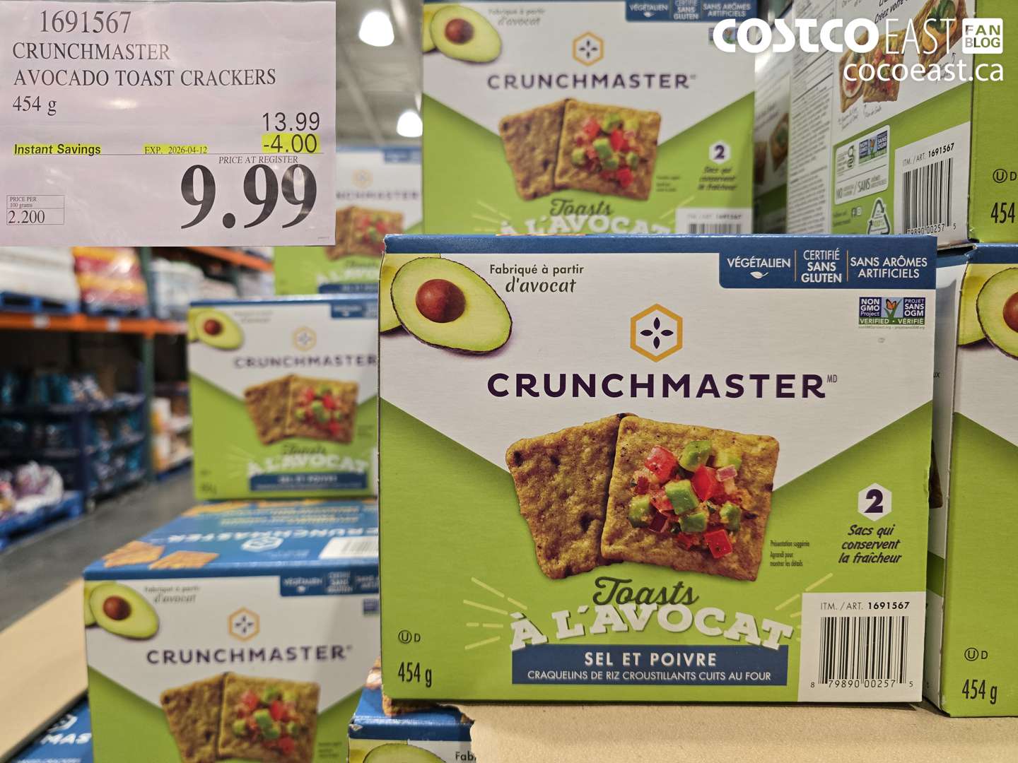 1691567 CRUNCHMASTER AVOCADO TOAST CRACKERS 454 G ($4.00 INSTANT SAVINGS EXPIRES ON 2026-04-12) $9.99