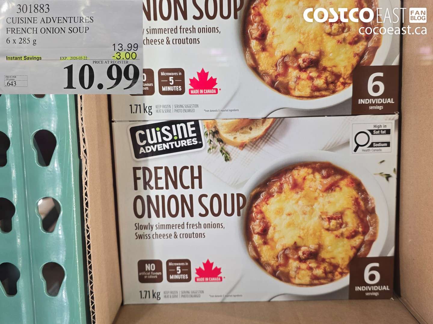 301883 CUISINE ADVENTURES FRENCH ONION SOUP 6 X 285 G ($3.00 INSTANT SAVINGS EXPIRES ON 2026-03-22) $10.99