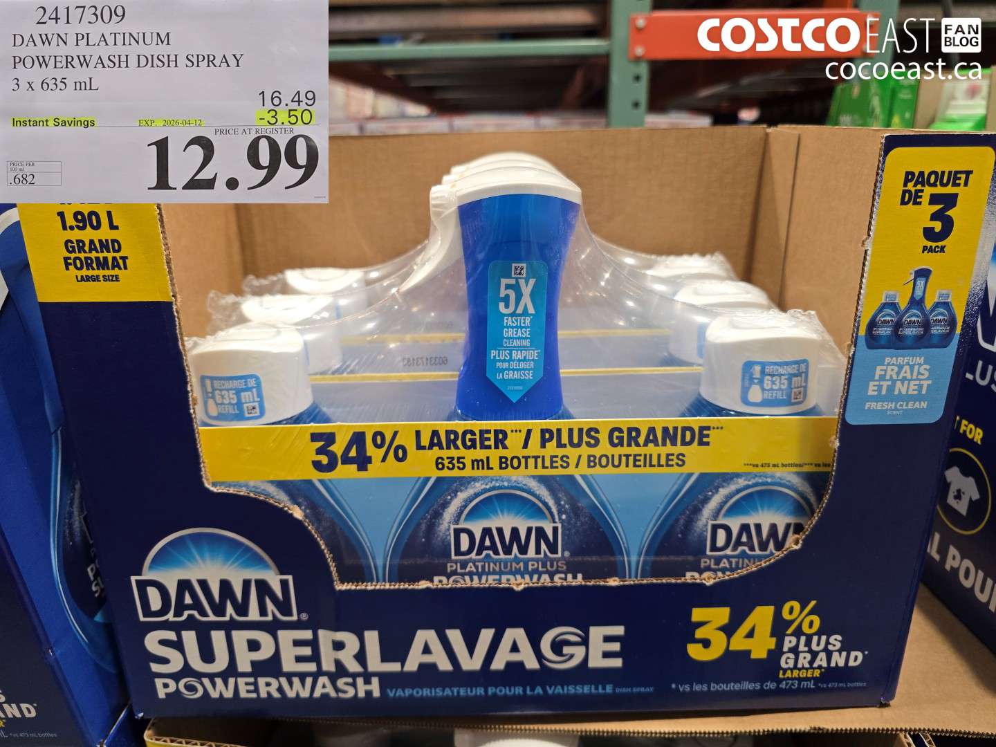 2417309 DAWN PLATINUM POWERWASH DISH SPRAY 3 X 635 ML ($3.50 INSTANT SAVINGS EXPIRES ON 2026-04-12) $12.99