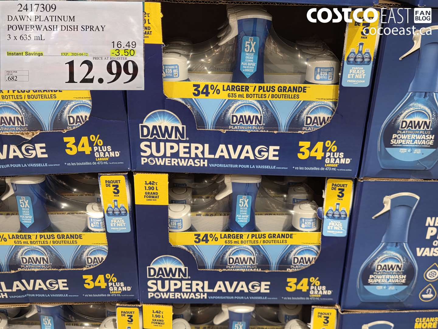 2417309 DAWN PLATINUM POWERWASH DISH SPRAY 3 X 635 ML ($3.50 INSTANT SAVINGS EXPIRES ON 2026-04-12) $12.99