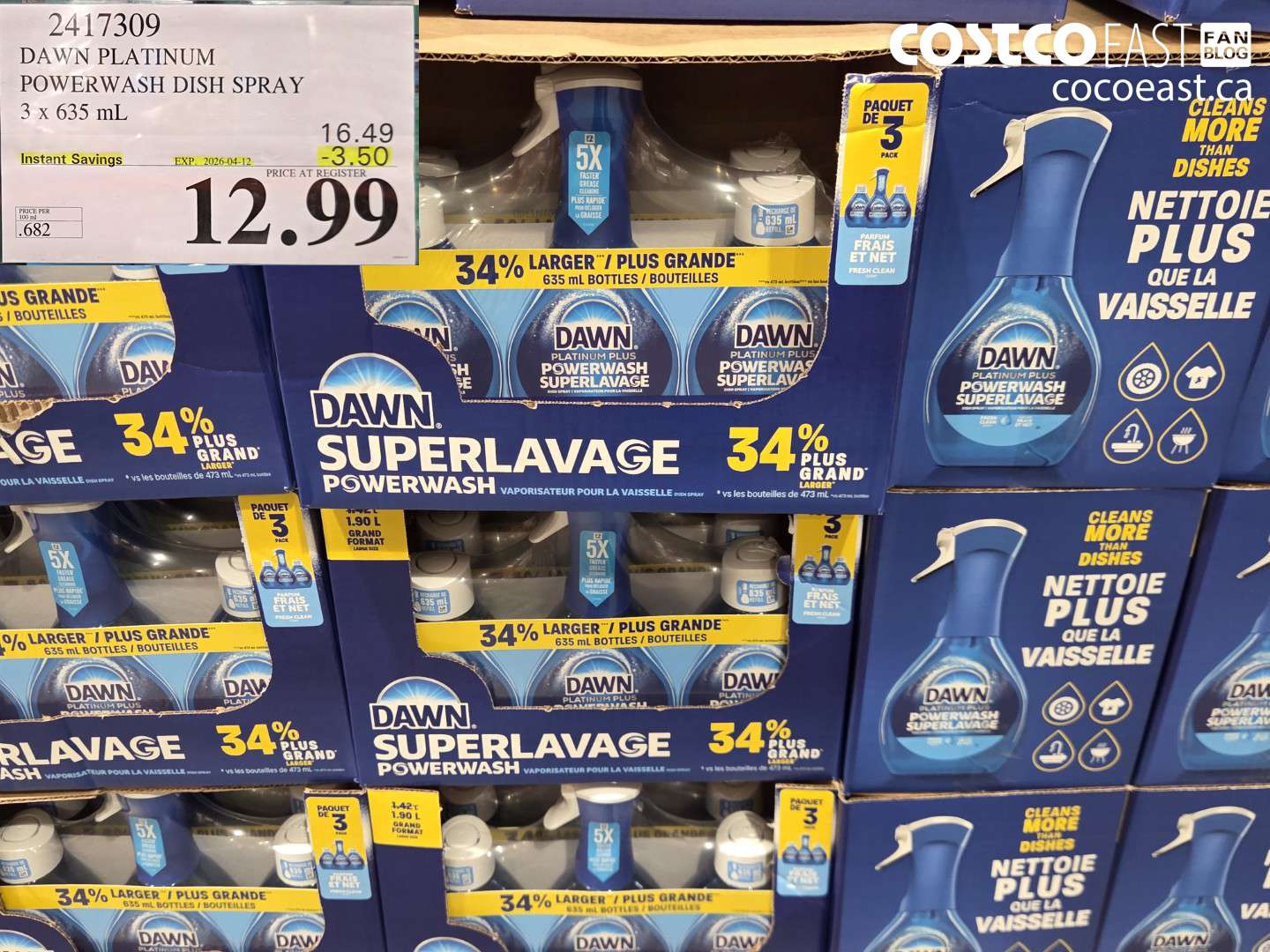 2417309 DAWN PLATINUM POWERWASH DISH SPRAY 3 X 635 ML ($3.50 INSTANT SAVINGS EXPIRES ON 2026-04-12) $12.99