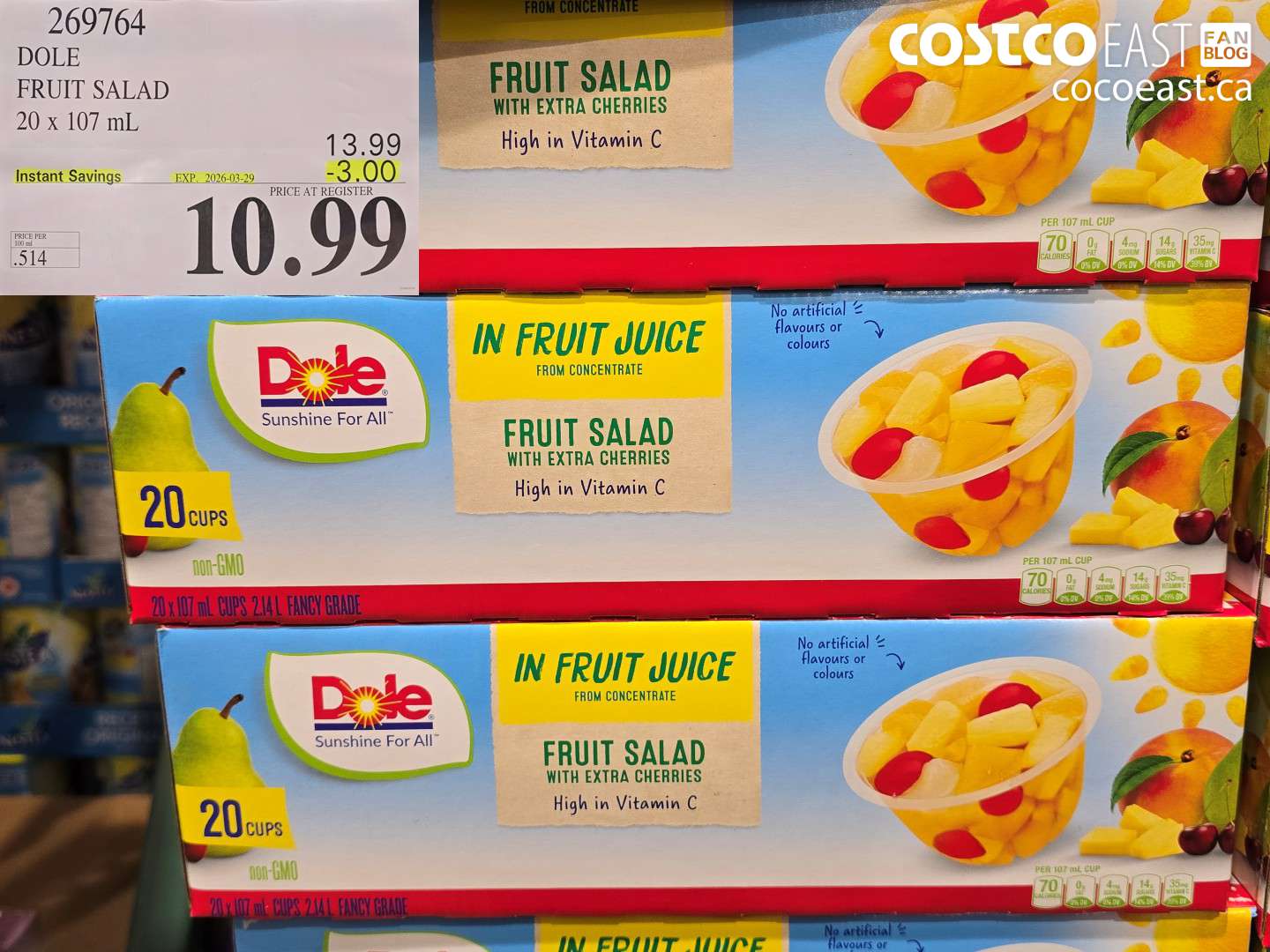 269764 DOLE FRUIT SALAD 20 X 107 ML ($3.00 INSTANT SAVINGS EXPIRES ON 2026-03-29) $10.99