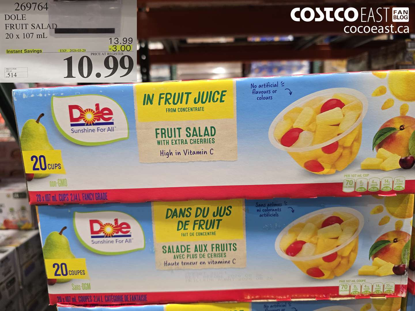 269764 DOLE FRUIT SALAD 20 X 107 ML ($3.00 INSTANT SAVINGS EXPIRES ON 2026-03-29) $10.99