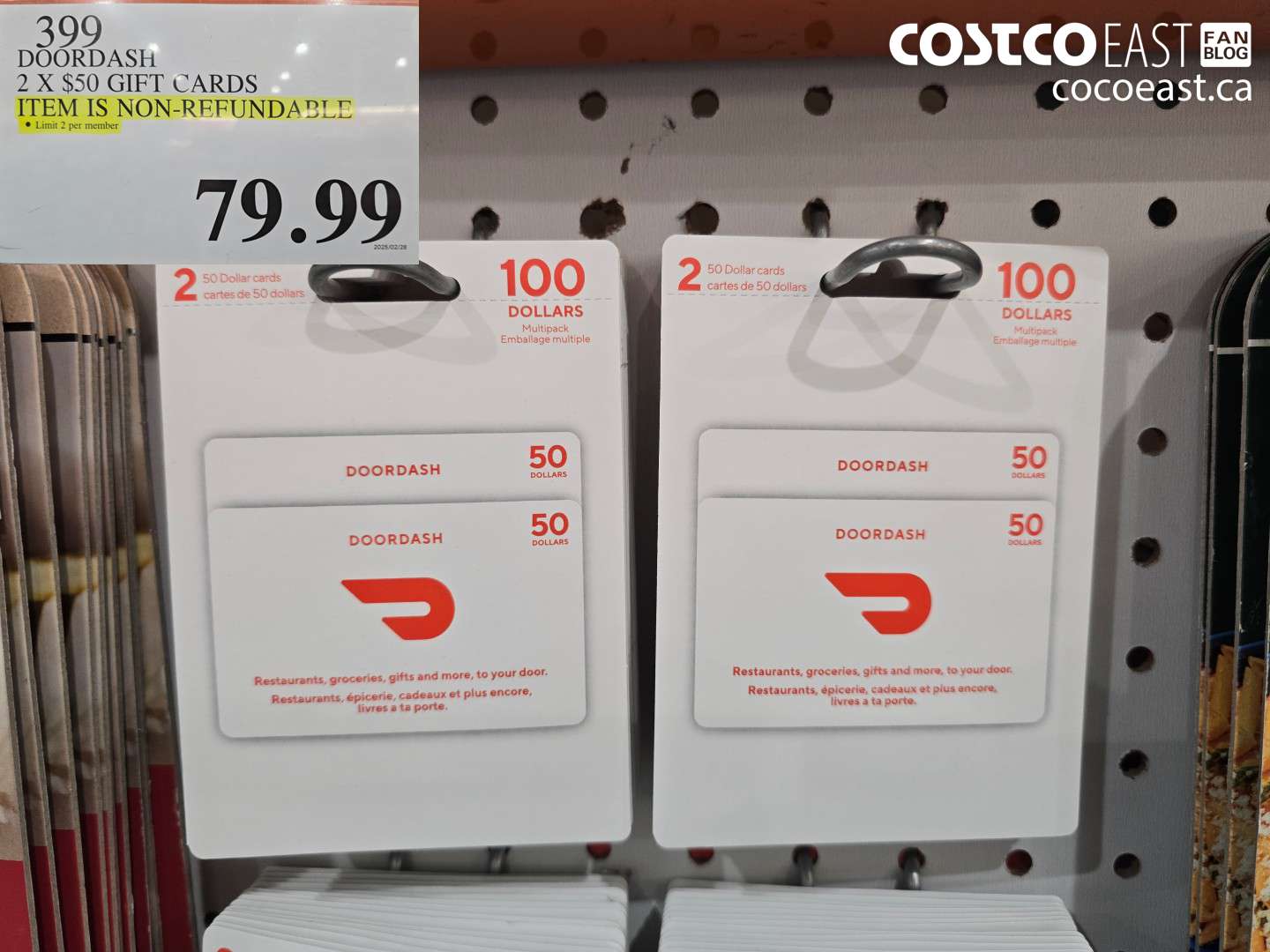 399 DOORDASH 2 X $50 GIFT CARDS $79.99