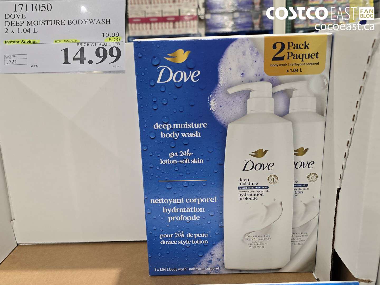 1711050 DOVE DEEP MOISTURE BODYWASH 2 X 1.04 L ($5.00 INSTANT SAVINGS EXPIRES ON 2026-04-12) $14.99