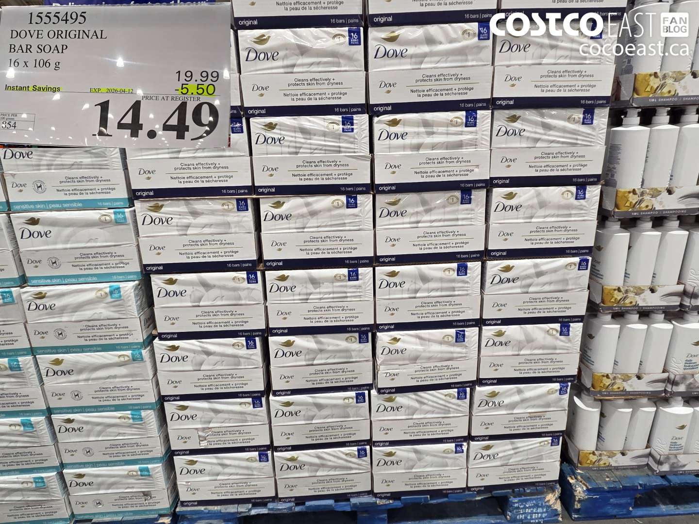 1555495 DOVE ORIGINAL BAR SOAP 16 X 106 G ($5.50 INSTANT SAVINGS EXPIRES ON 2026-04-12) $14.49