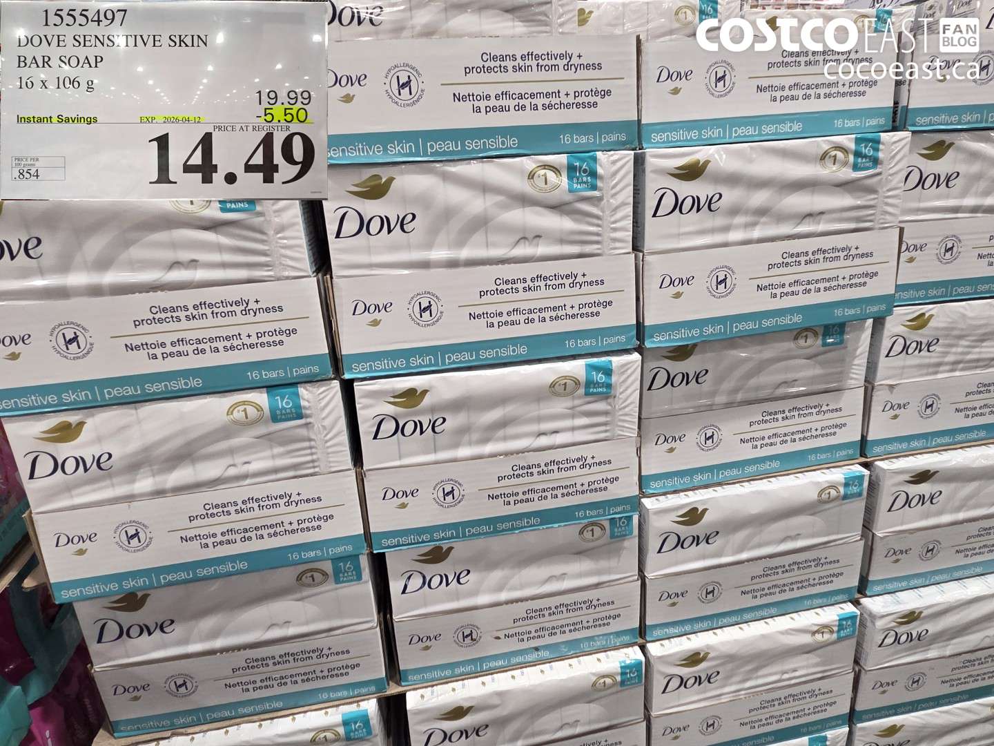 1555497 DOVE SENSITIVE SKIN BAR SOAP 16 X 106 G ($5.50 INSTANT SAVINGS EXPIRES ON 2026-04-12) $14.49