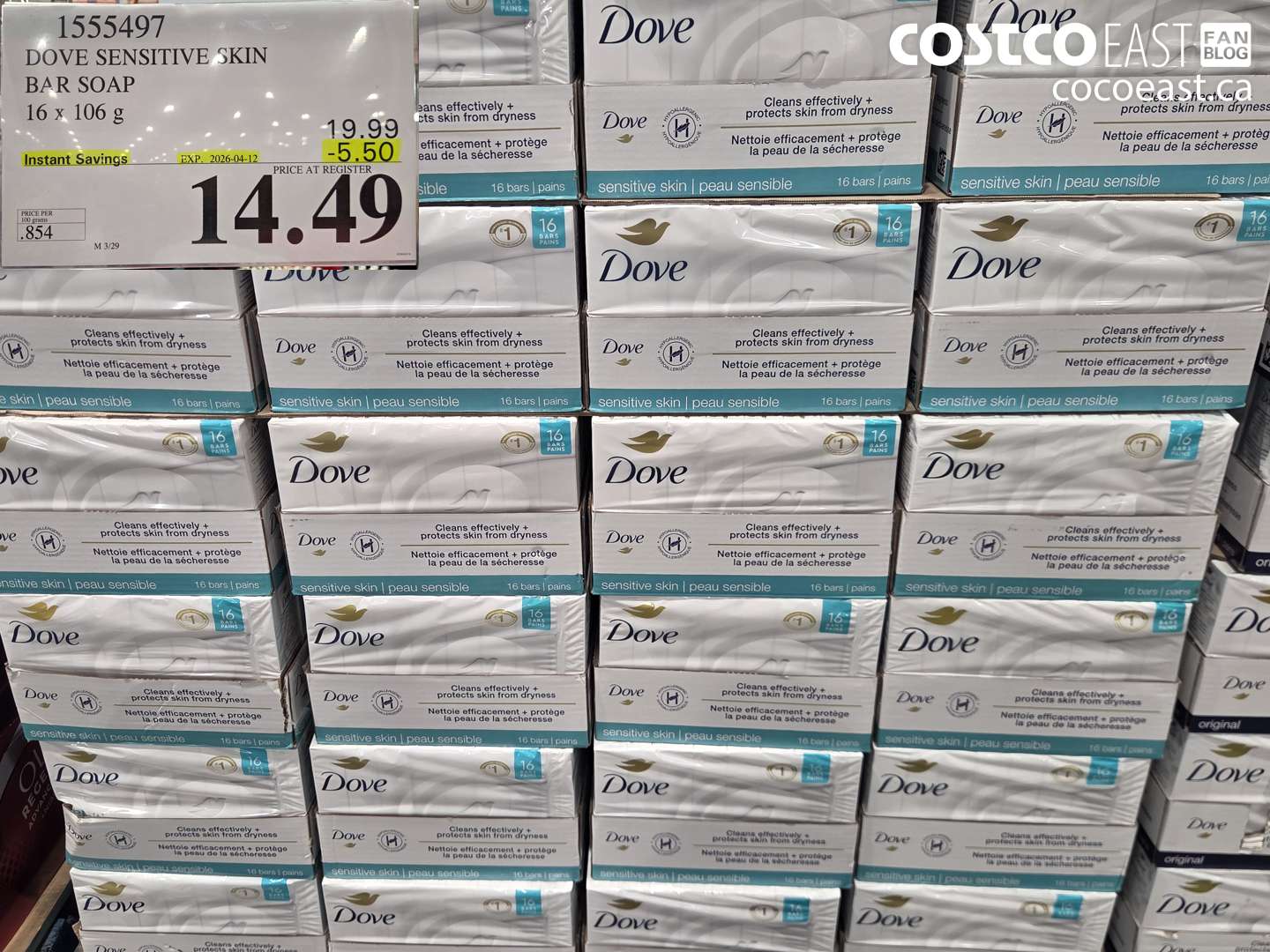 1555497 DOVE SENSITIVE SKIN BAR SOAP ($5.50 INSTANT SAVINGS EXPIRES ON 2026-04-12) $14.49