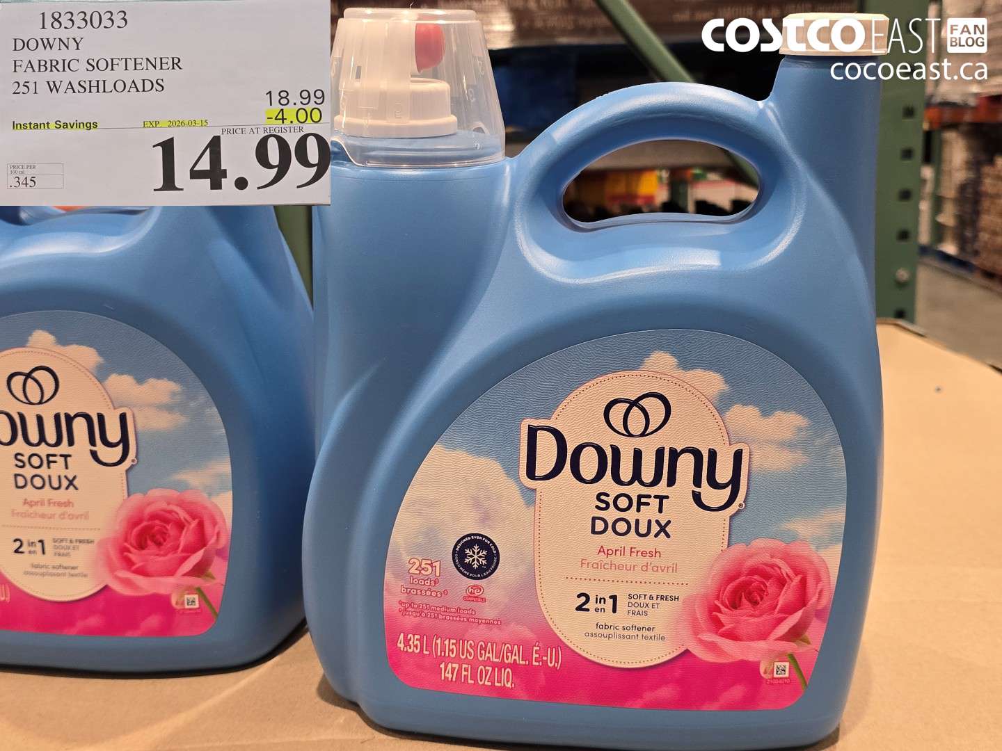 1833033 DOWNY FABRIC SOFTENER 251 WASHLOADS ($4.00 INSTANT SAVINGS EXPIRES ON 2026-03-15) $14.99