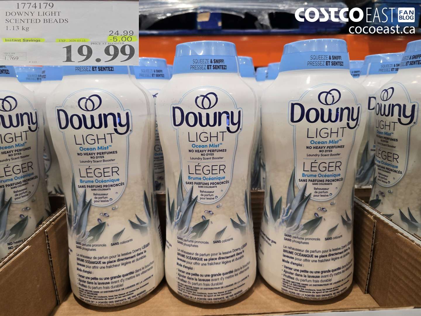 1774179 DOWNY LIGHT SCENTED BEADS 1.13 KG ($5.00 INSTANT SAVINGS EXPIRES ON 2026-03-15) $19.99