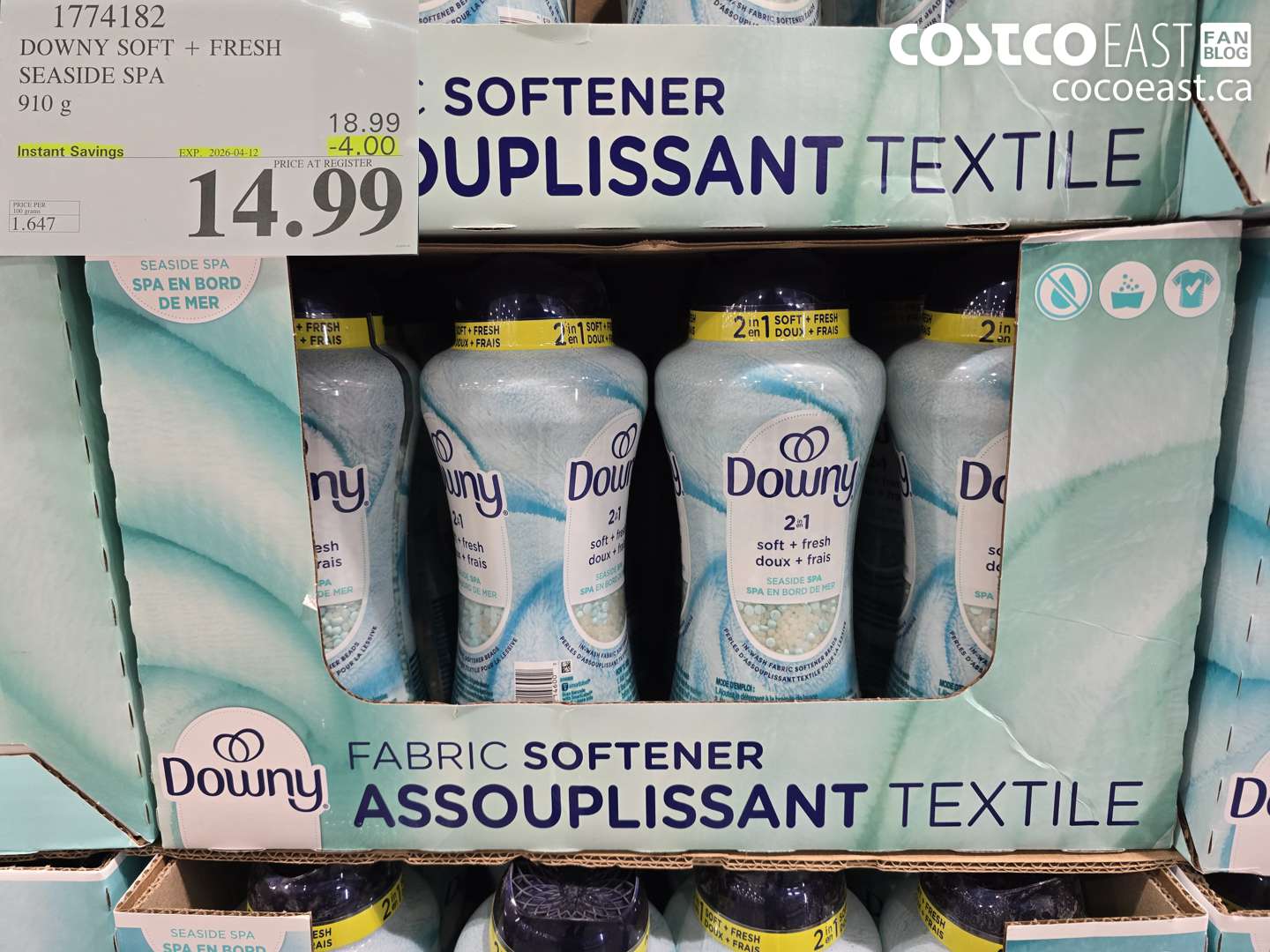 1774182 DOWNY SOFT + FRESH SEASIDE SPA 910 G ($4.00 INSTANT SAVINGS EXPIRES ON 2026-04-12) $14.99